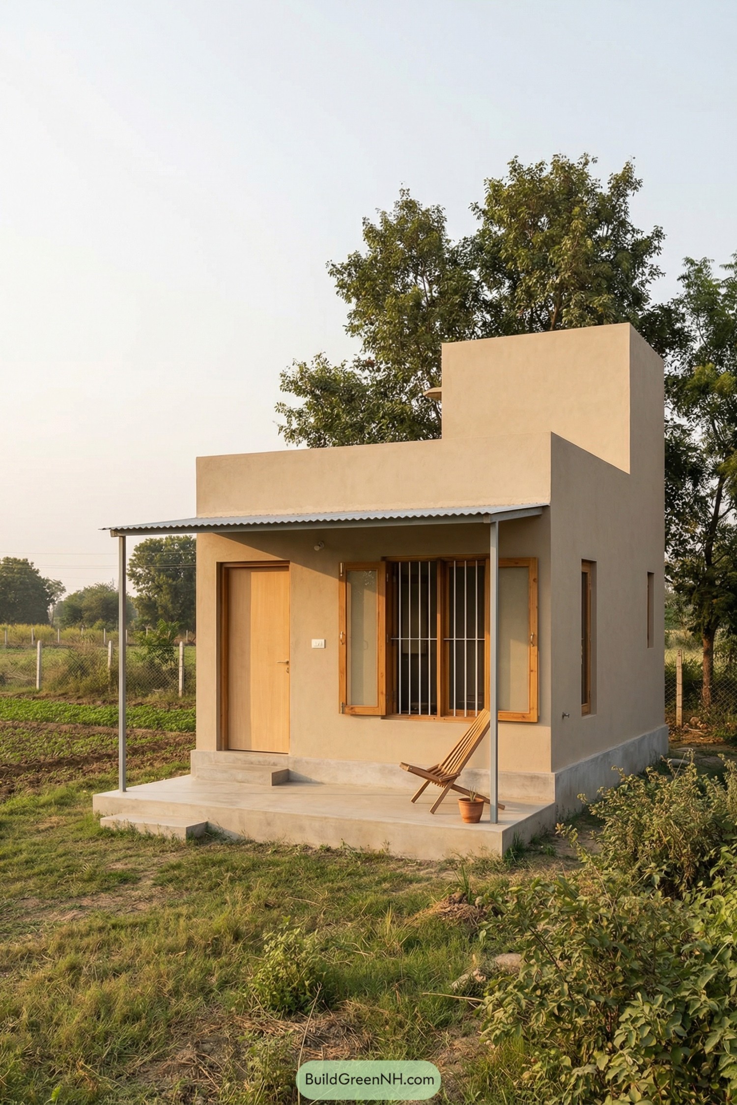 Small boxy rural house with front porch