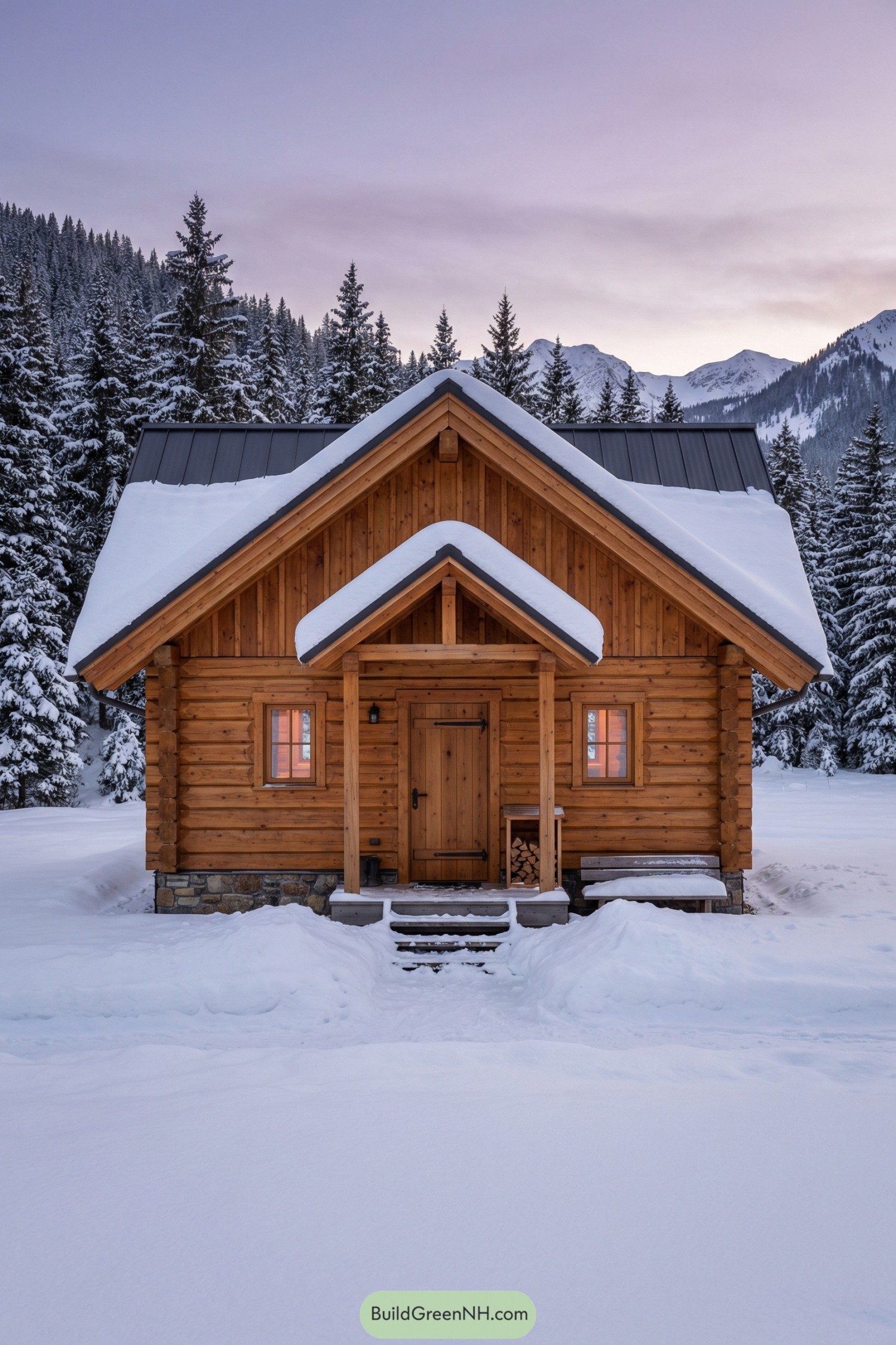 Small log cabin in snowy forest