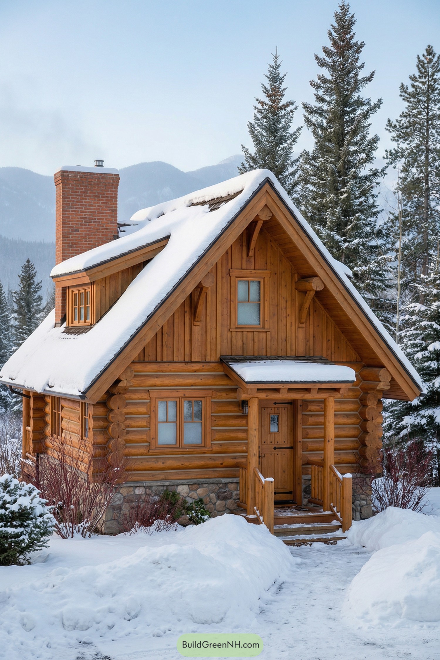 Small log house in snowy forest