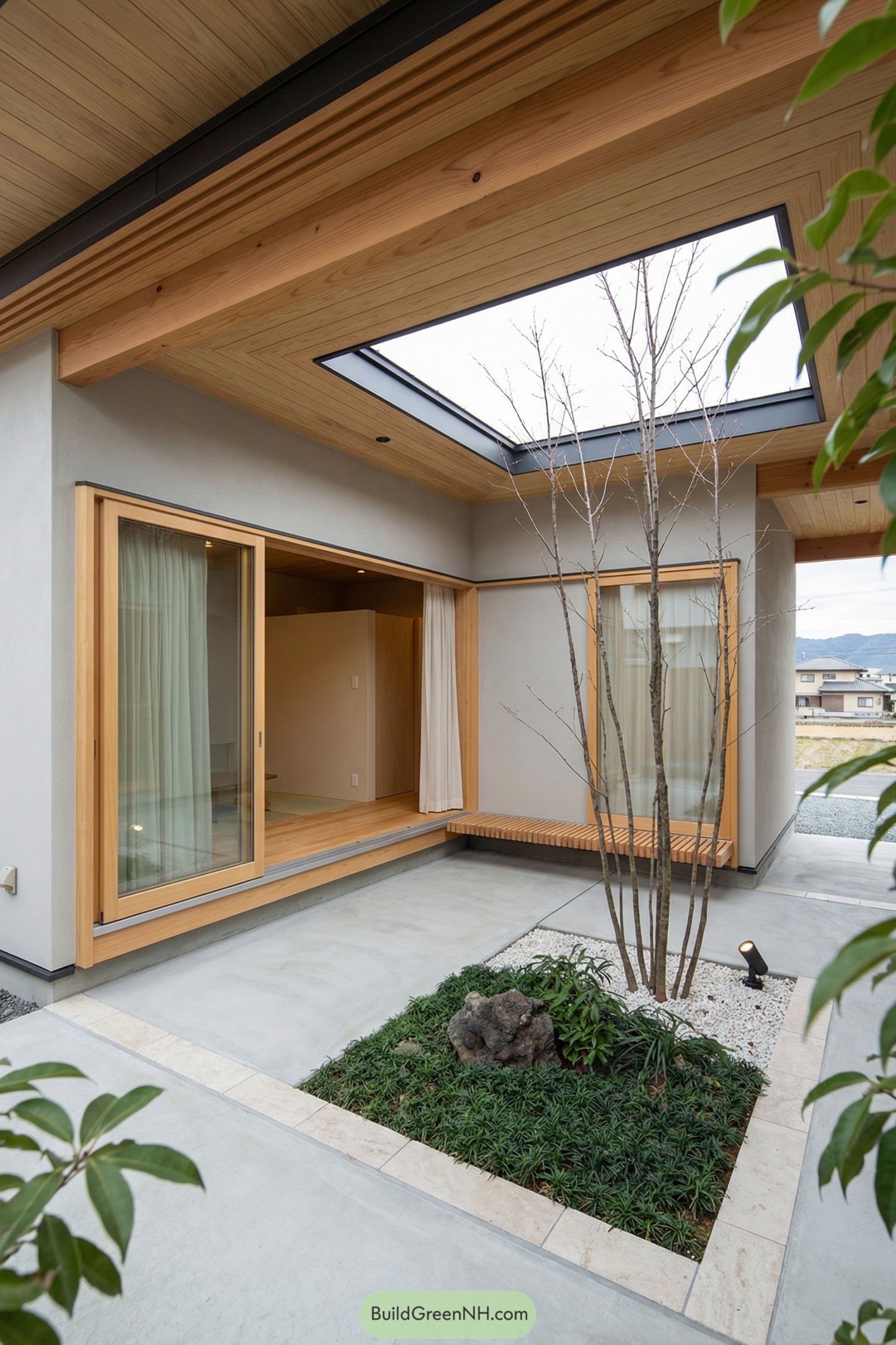 Modern courtyard with skylight and central garden