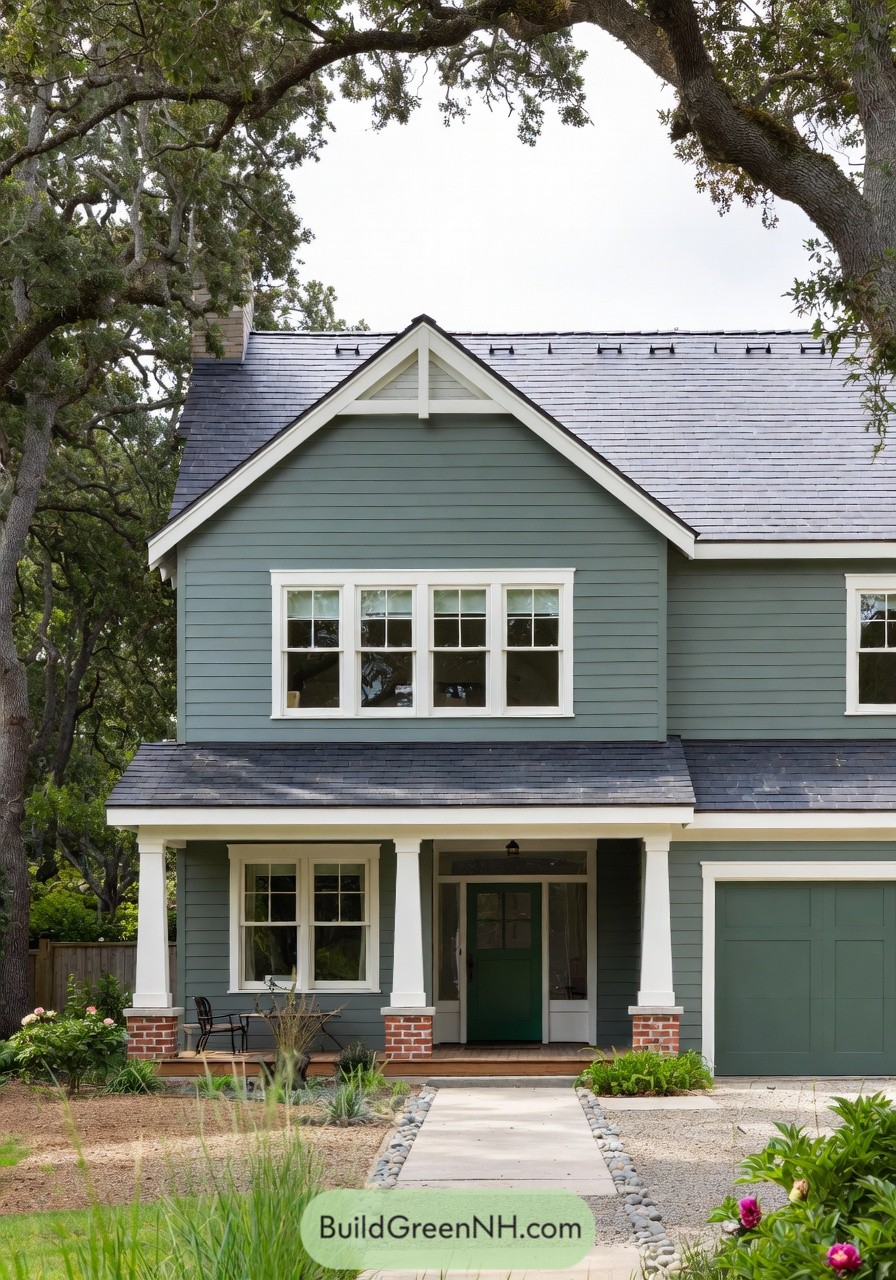 Two story green cottage style home