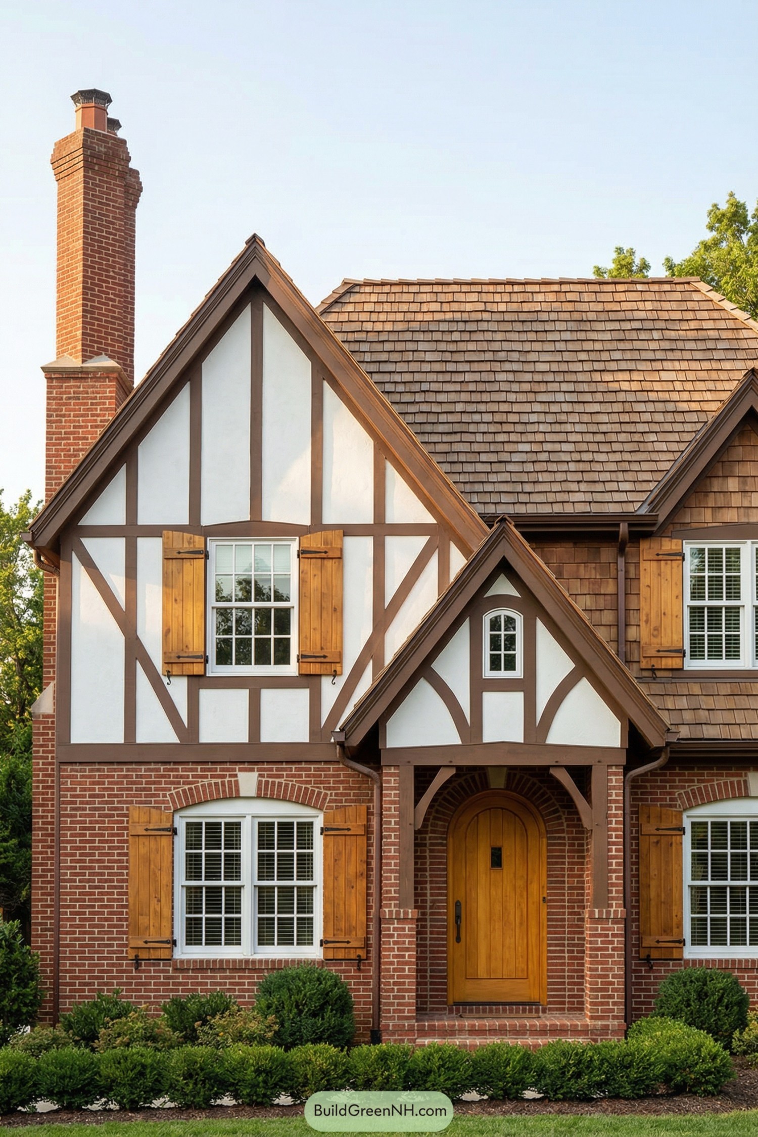 Brick Tudor house with timber accents