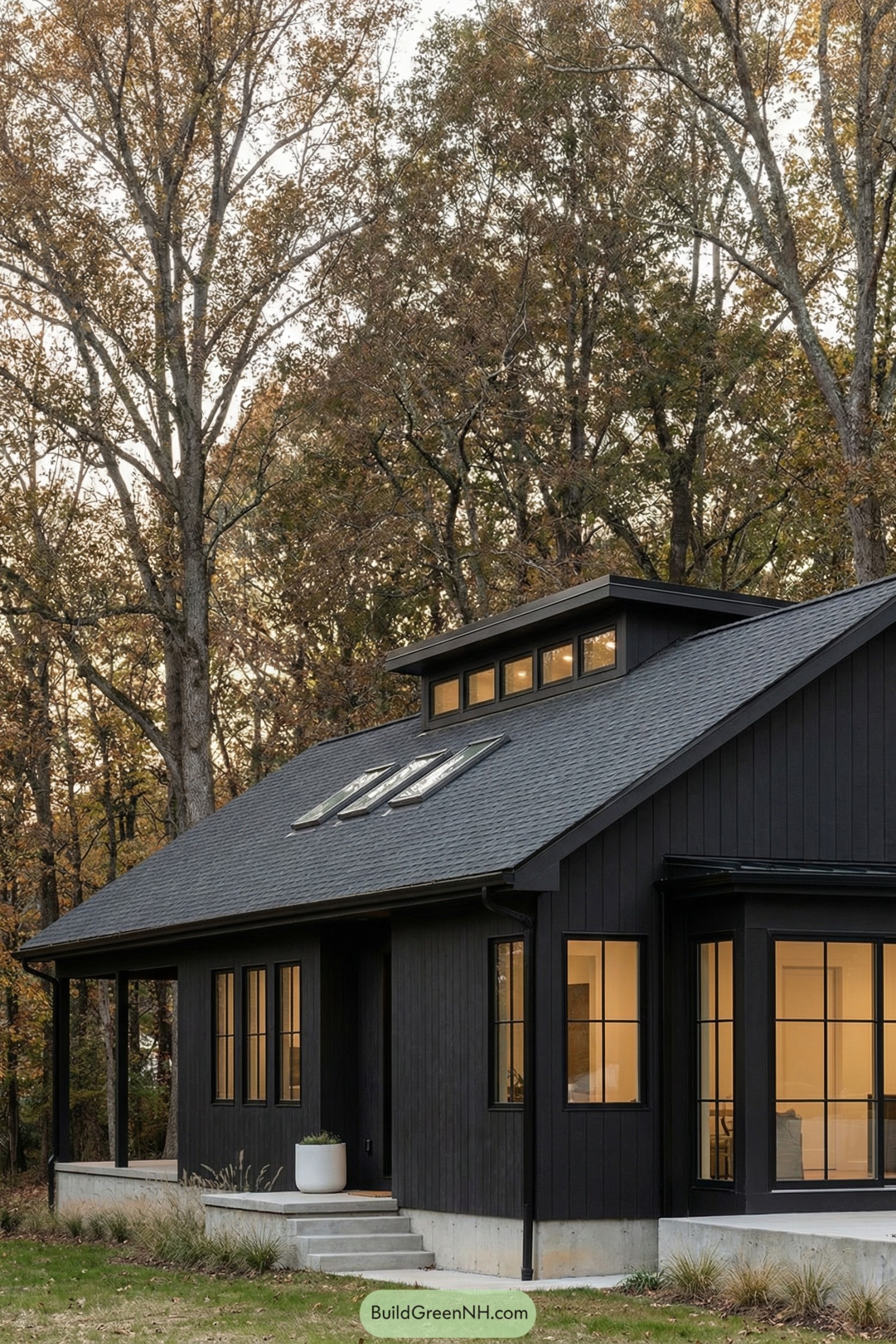 Black modern cabin with clerestory loft