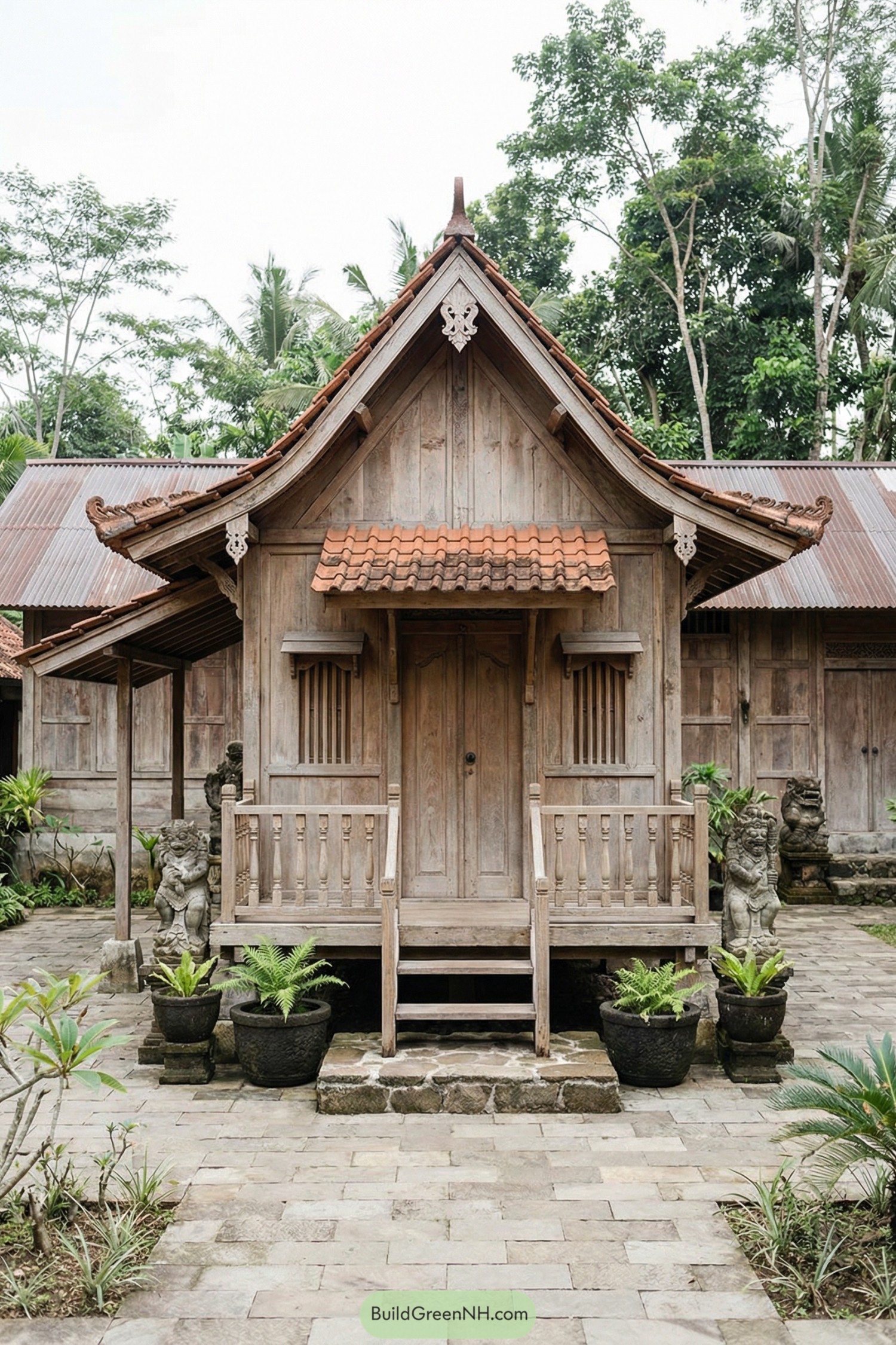 Small wooden Bali house with carved porch
