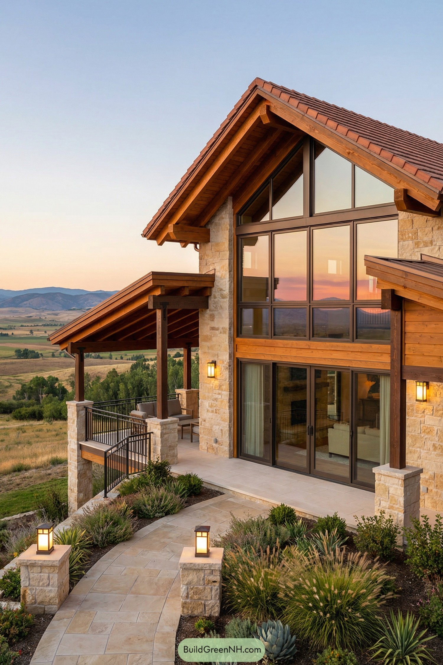 Stone and wood cottage with large windows