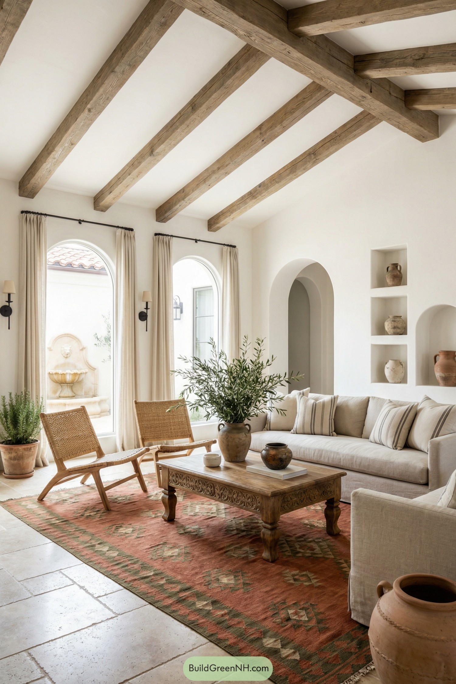 Mediterranean style living room with rustic beams