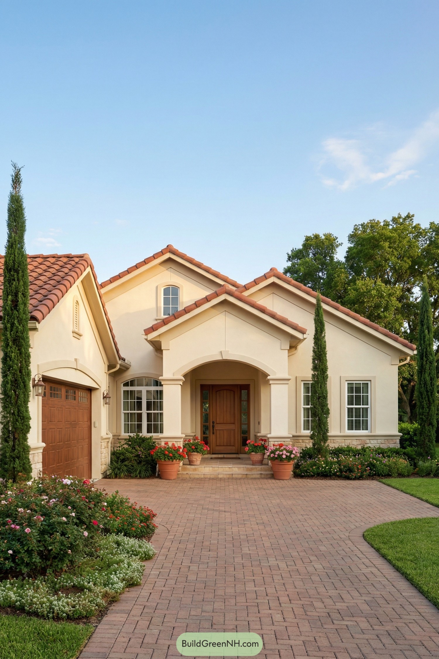 Mediterranean style single story home facade