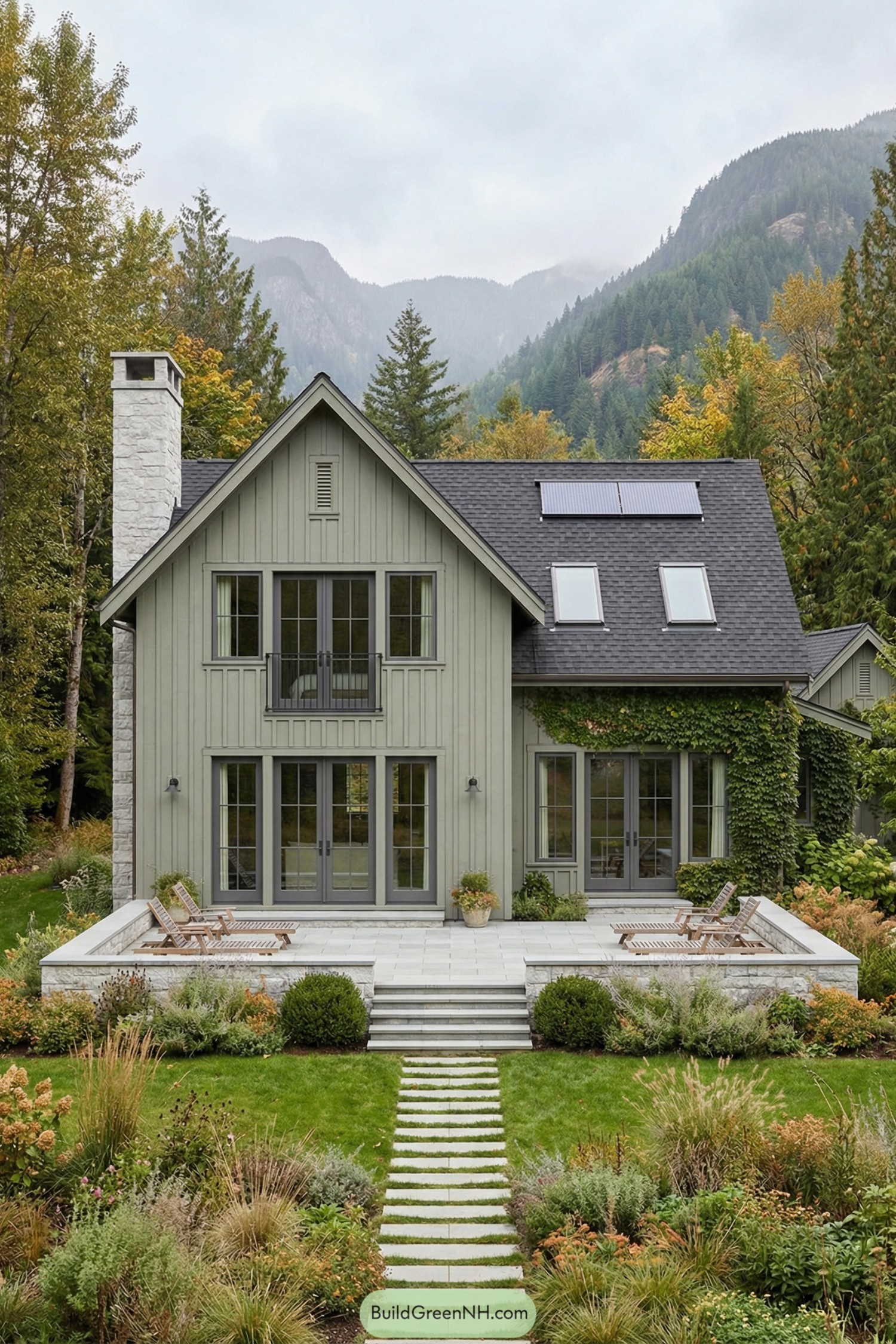Sage green cottage with terrace and lush garden