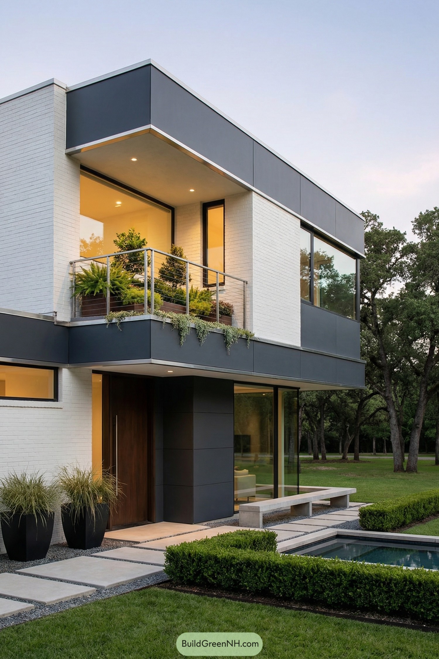 Modern two story cottage with balcony garden and pool