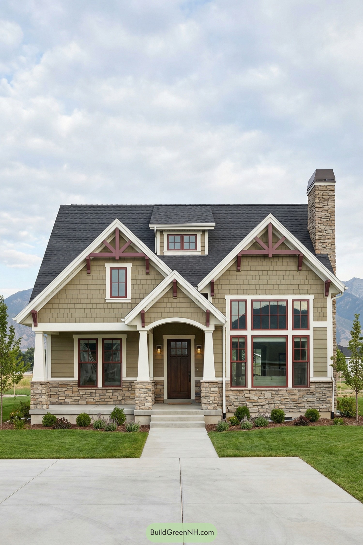 Craftsman cottage with stone accents and tall front gables