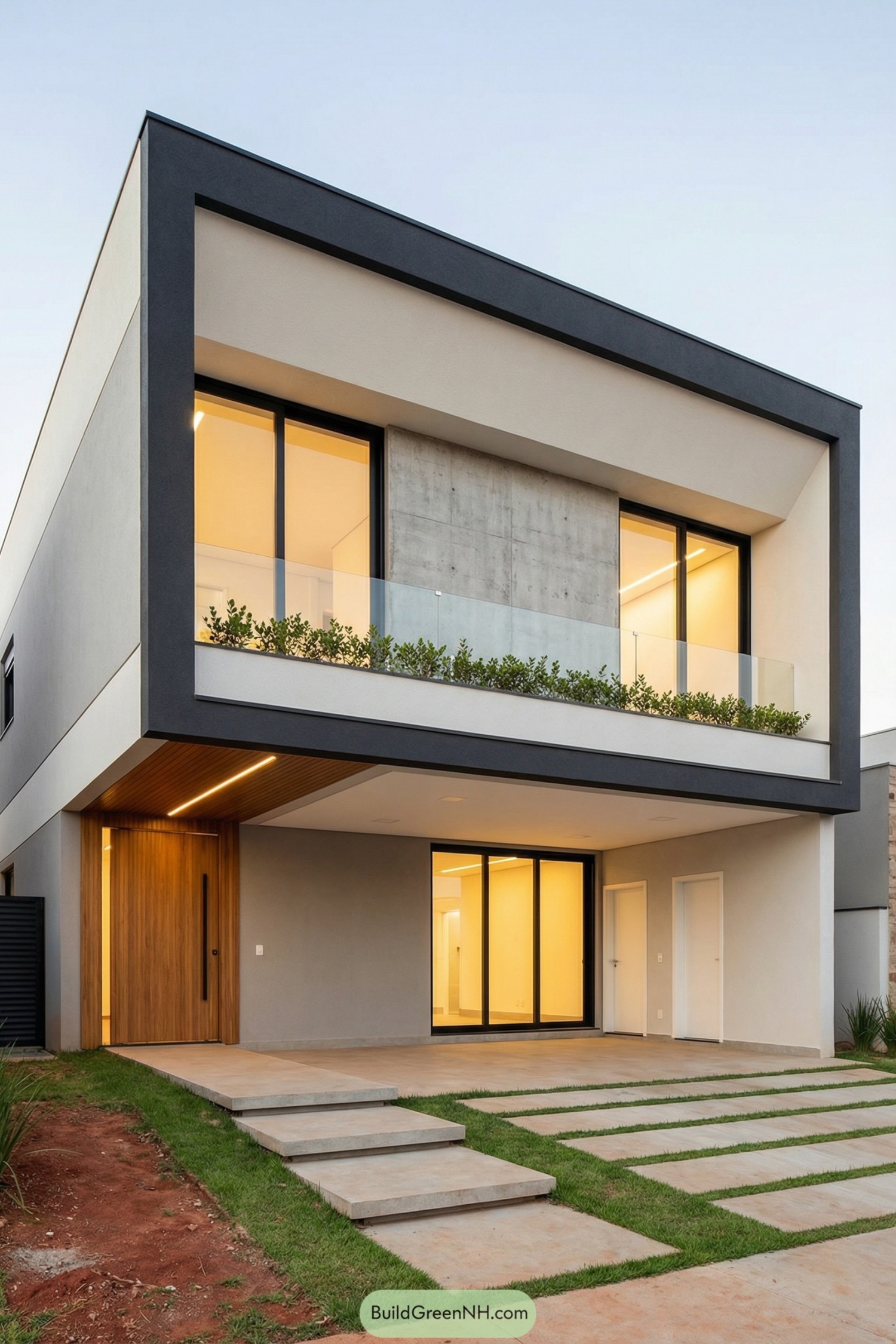 Two story modern home with framed facade