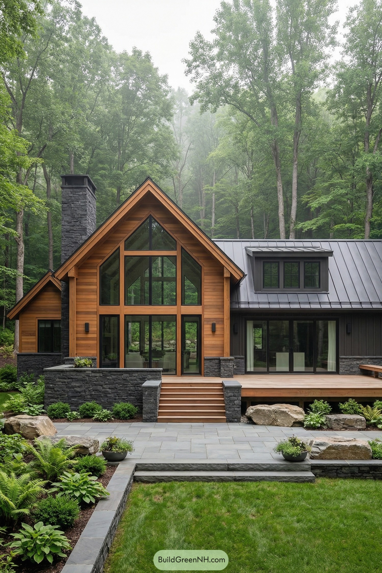 Modern wood and stone forest house