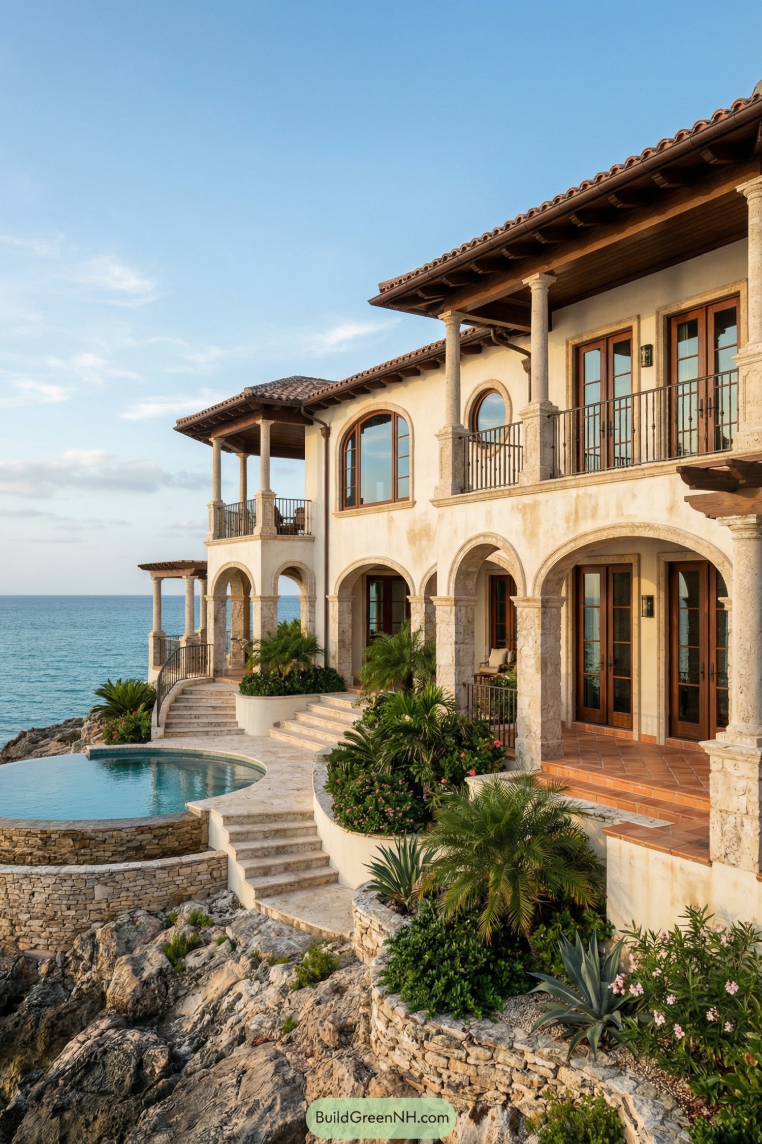Mediterranean-style cliffside villa with pool