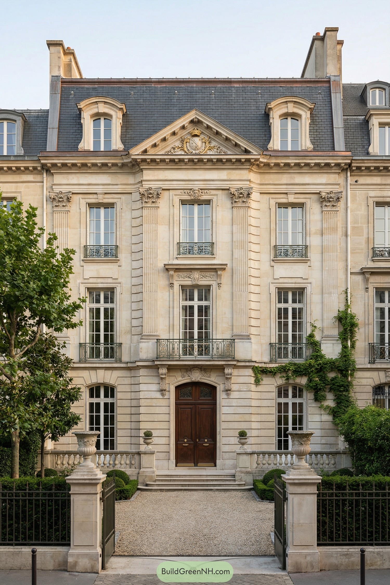 Grand limestone townhouse with mansard roof
