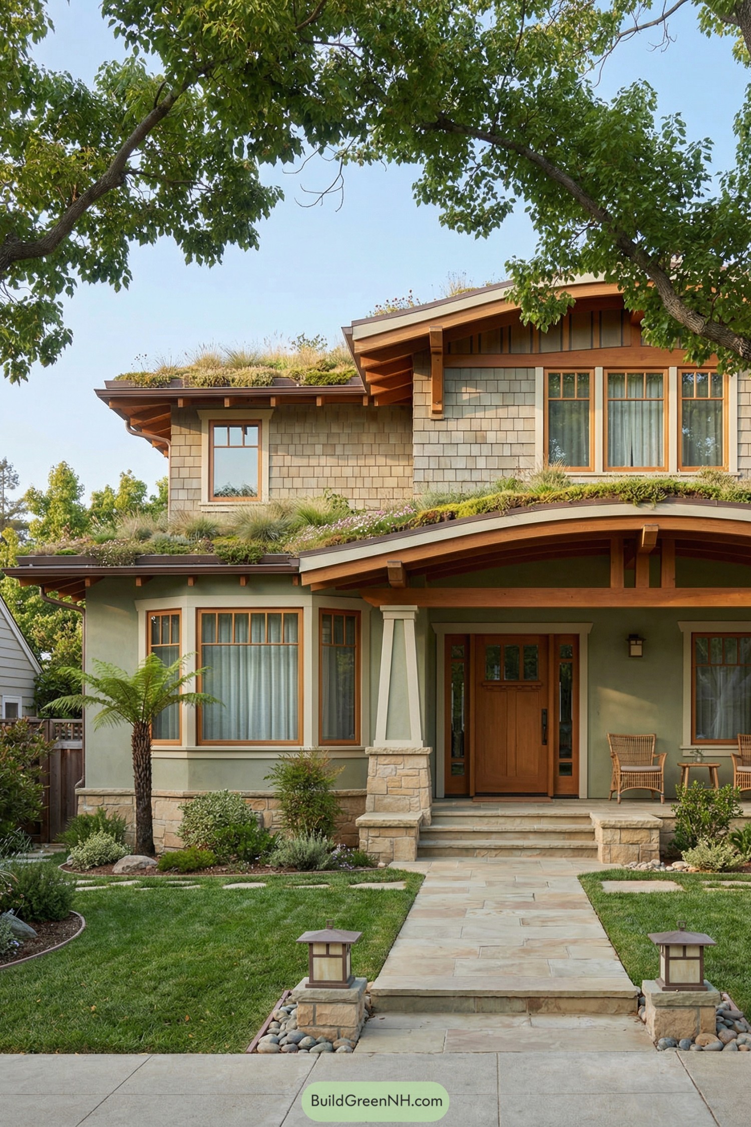 Two story craftsman house with planted roof