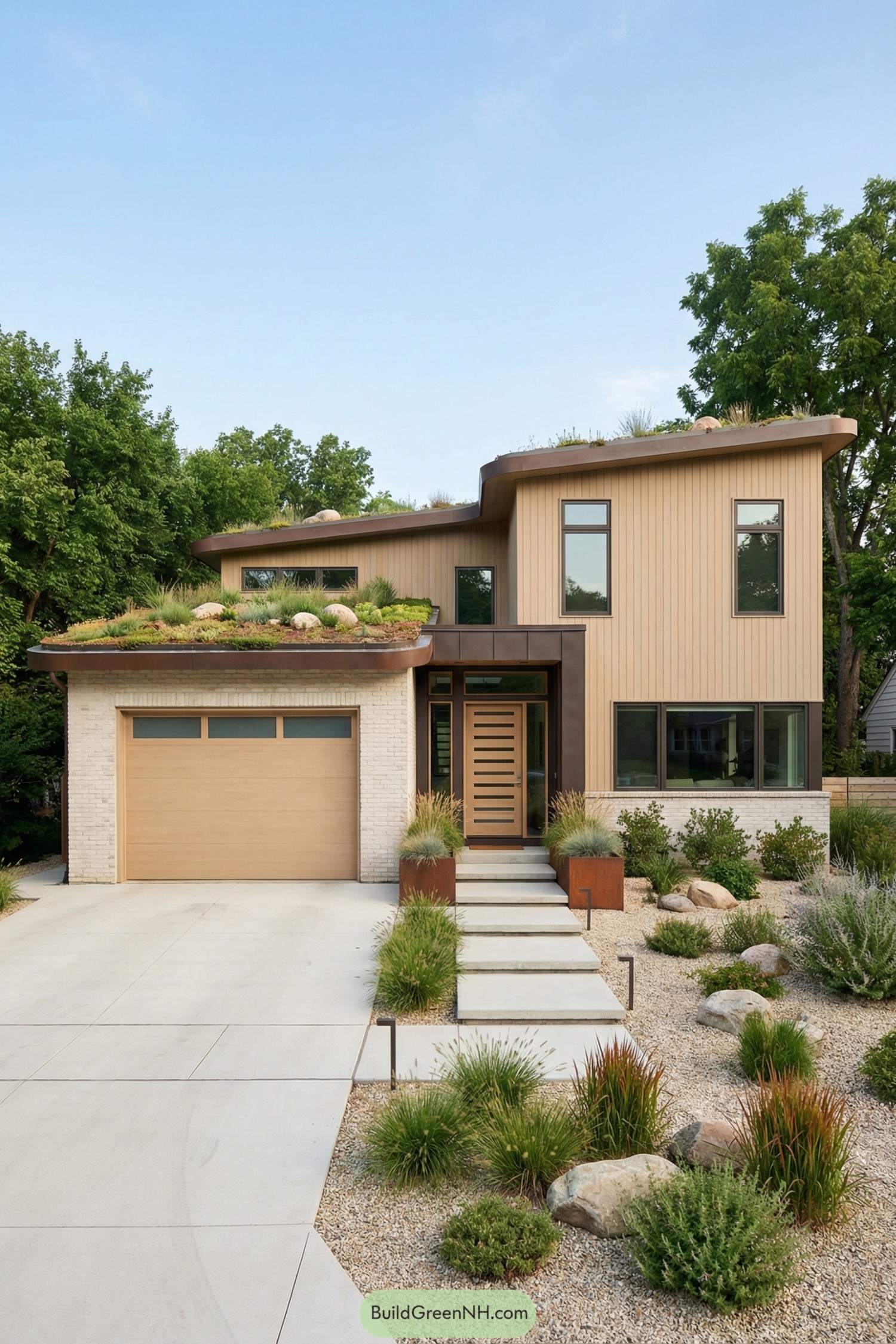 Modern house with planted green roof