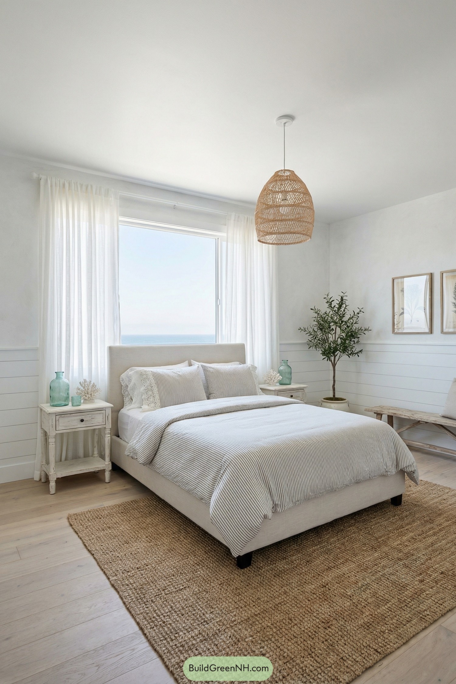Bright shabby chic bedroom with coastal inspired decor