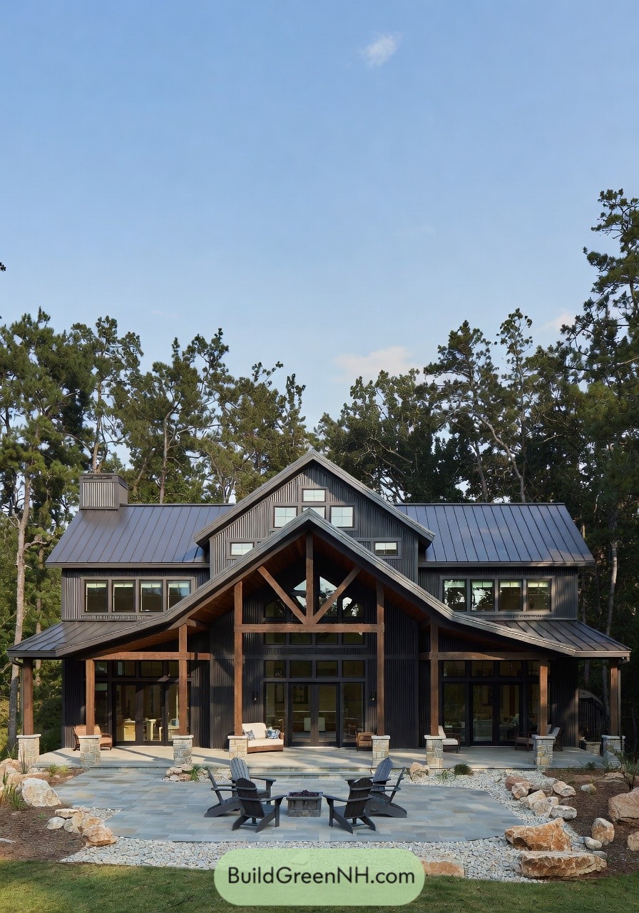 Dark metal shouse with timber accents and spacious patio