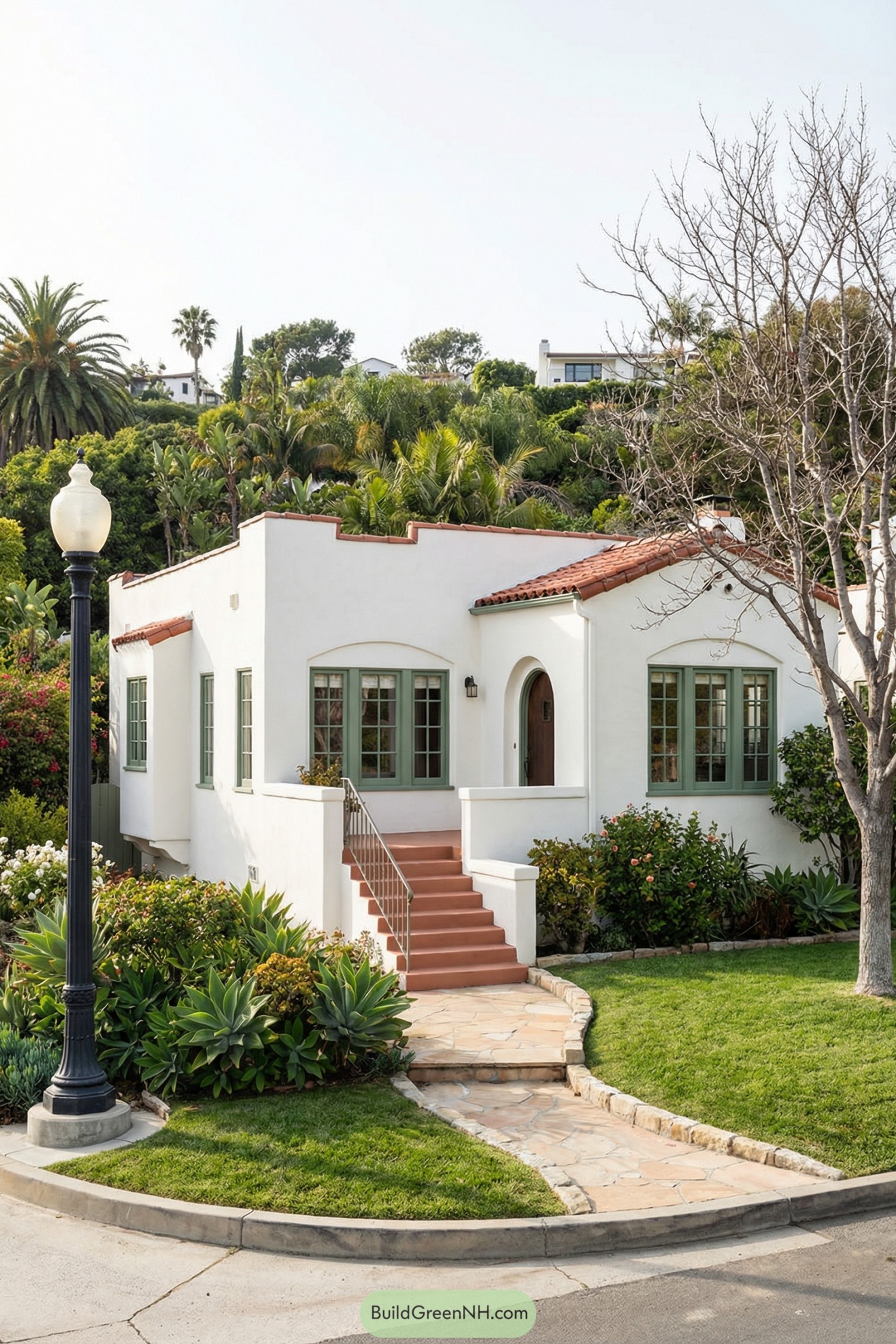 White Spanish bungalow with terracotta roof