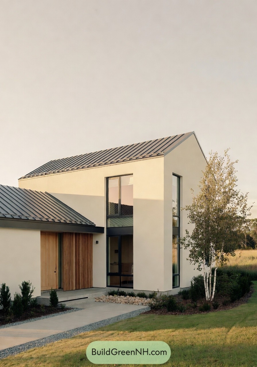 Modern cream house with tall gable roof