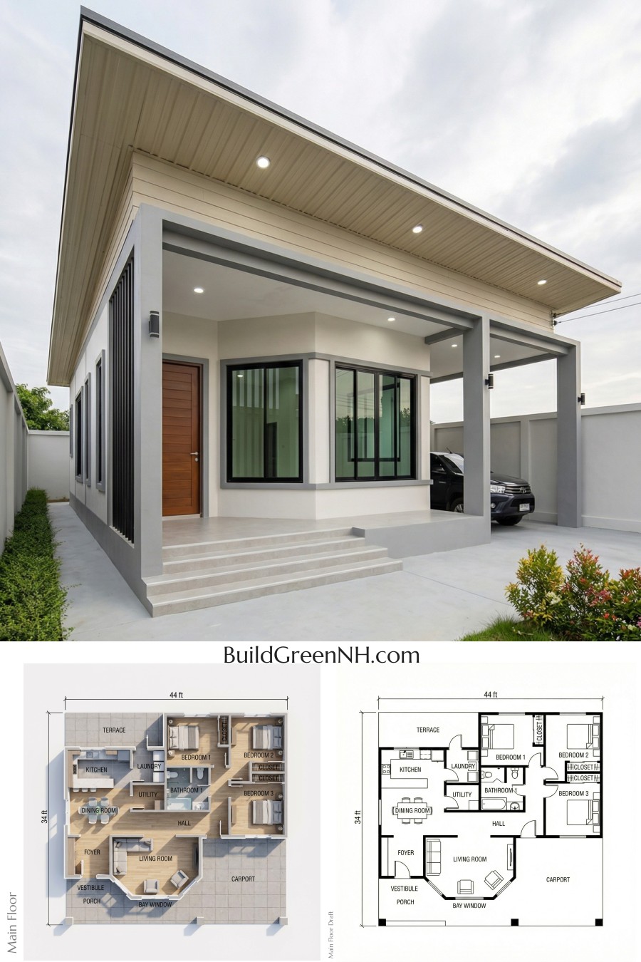Slimline Porch Home With Bold Carport Floor Plan