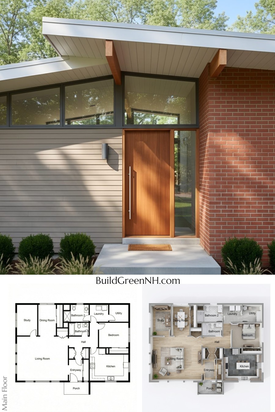 Splayed Roofline With Cedar Entry Calm Floor Plan