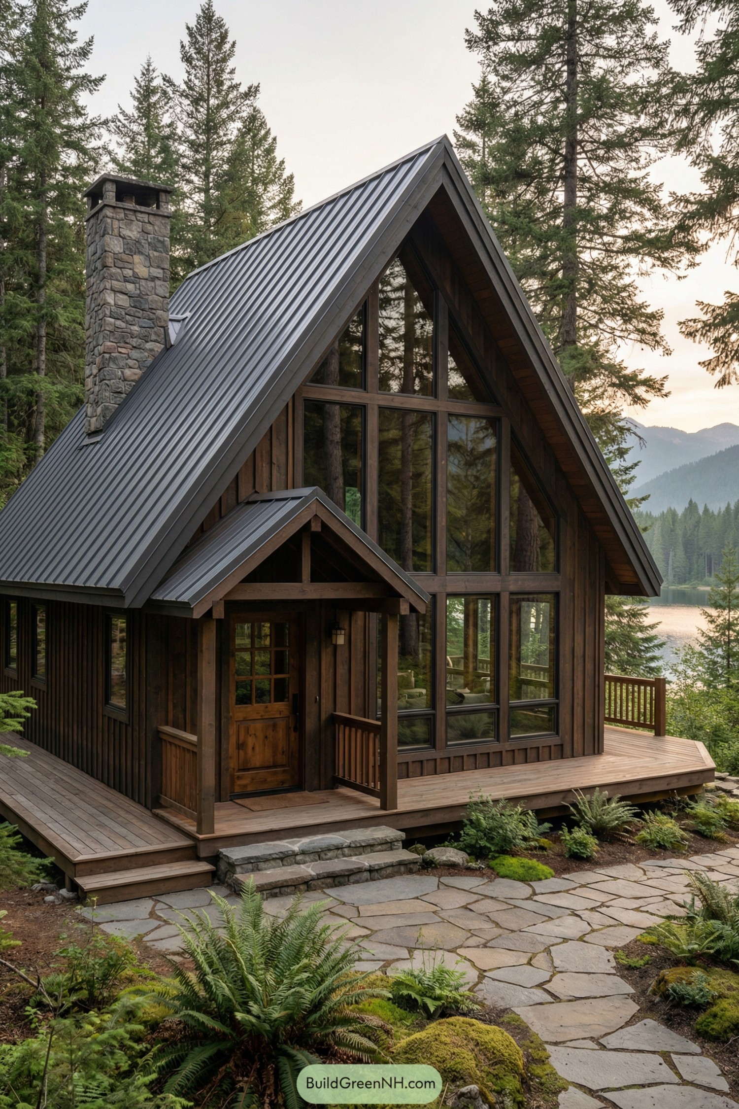 Cozy A frame wood cabin by a forest lake
