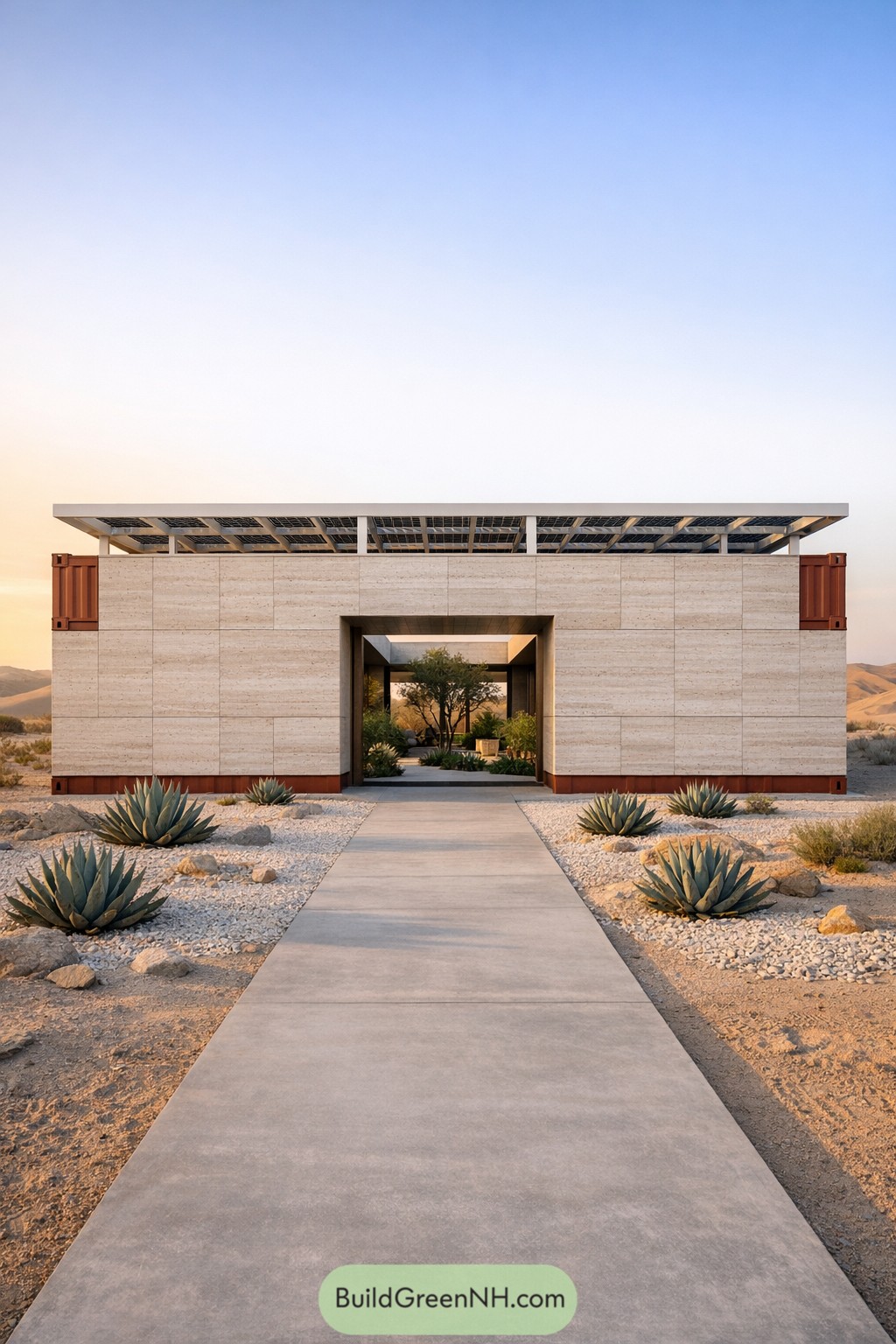 Modern container home with central desert atrium