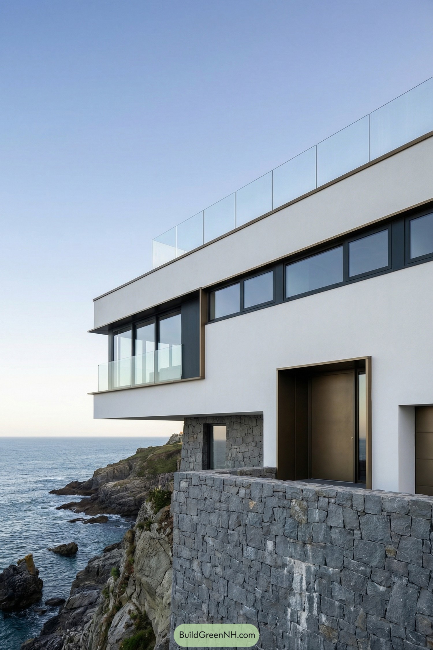 Modern clifftop house with glass balconies