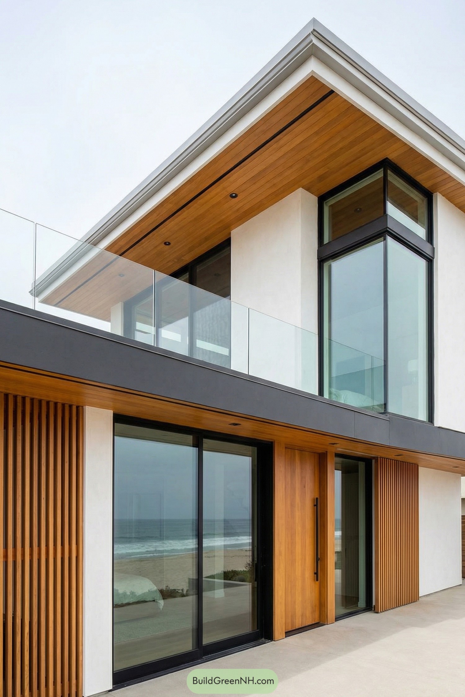 Modern beach house with wood and glass