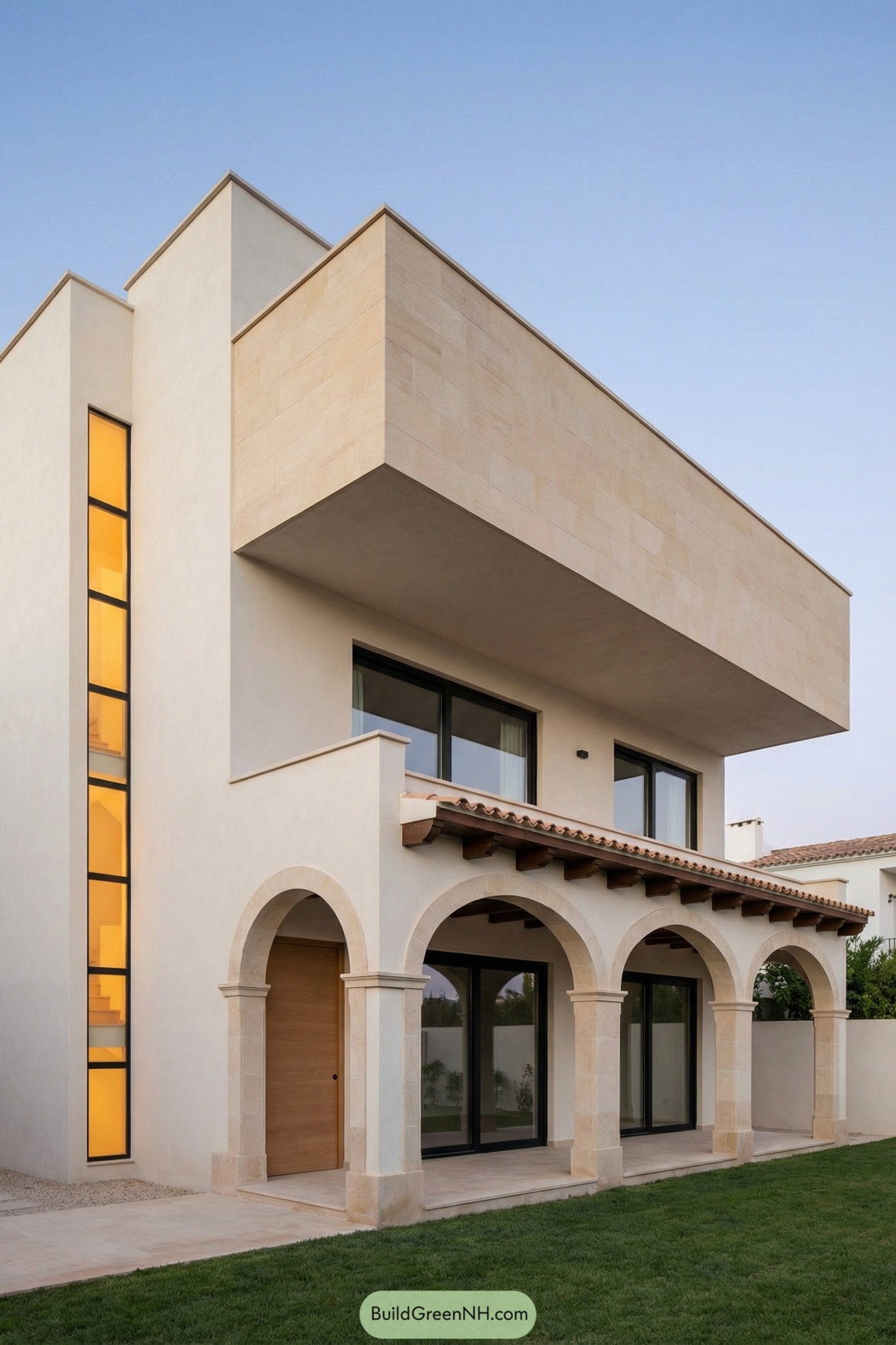 Two story modern Mediterranean house with arches