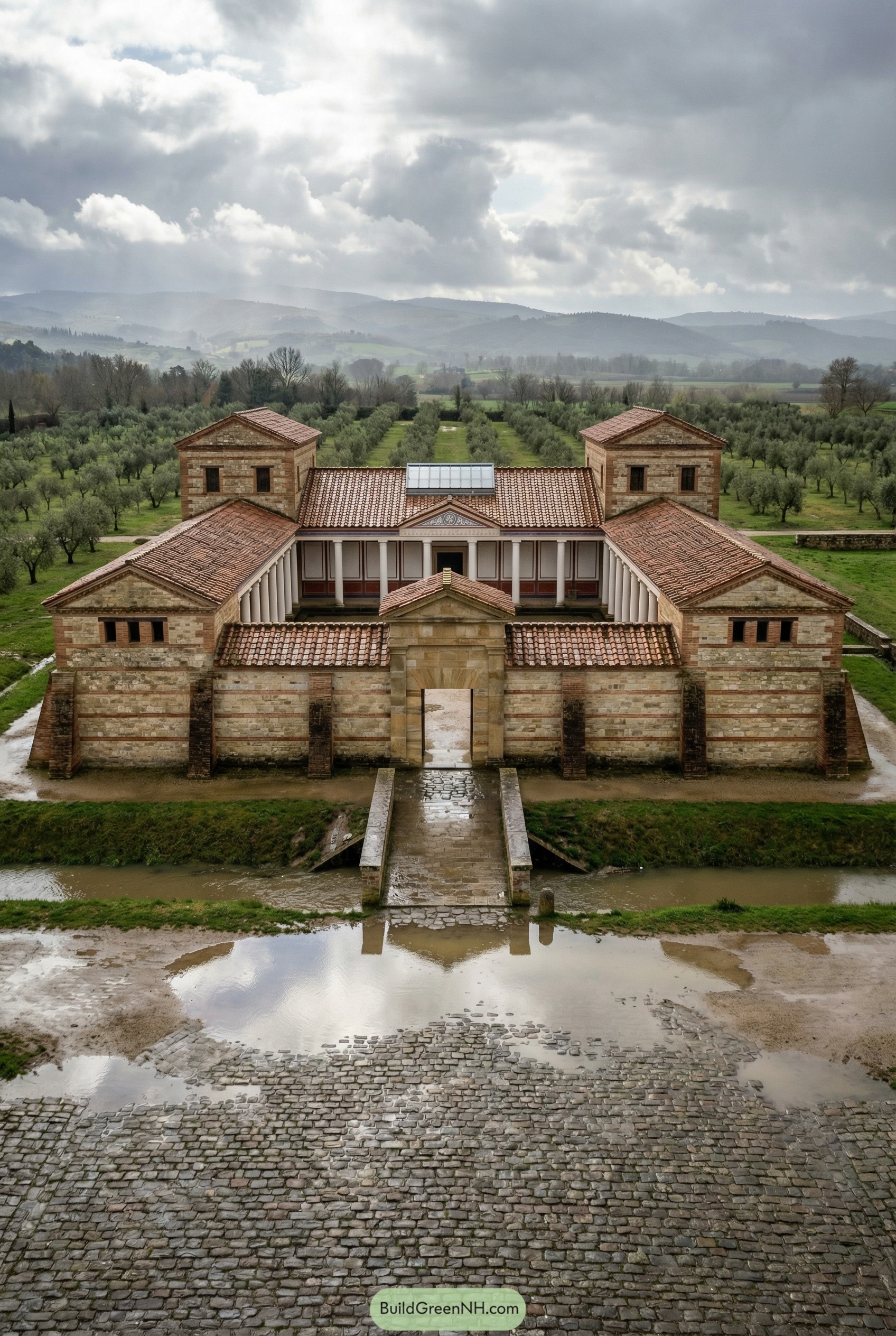 Recreated Roman villa with central courtyard