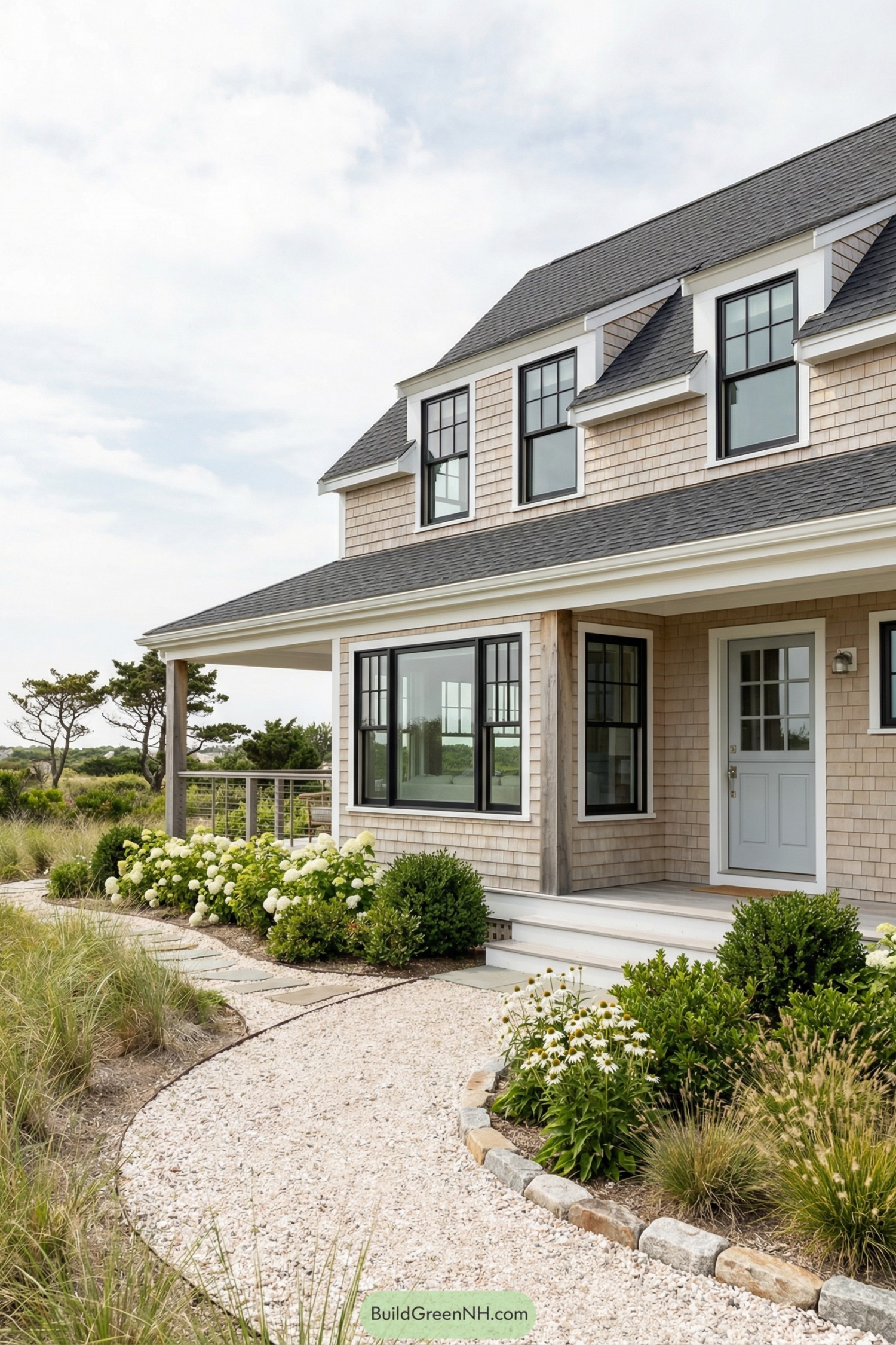 Modern shingle coastal house with porch
