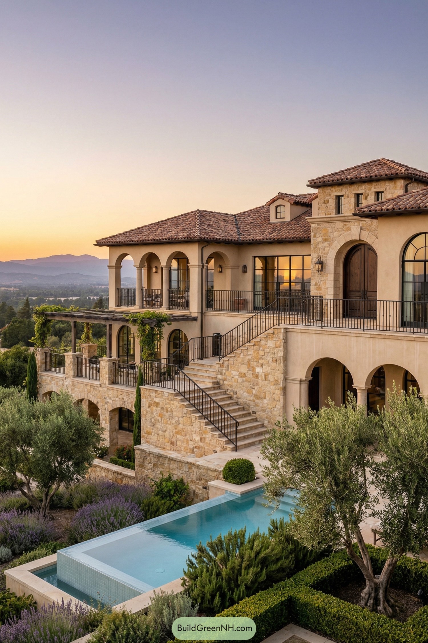 Luxury Spanish hillside villa with arched loggias and pool