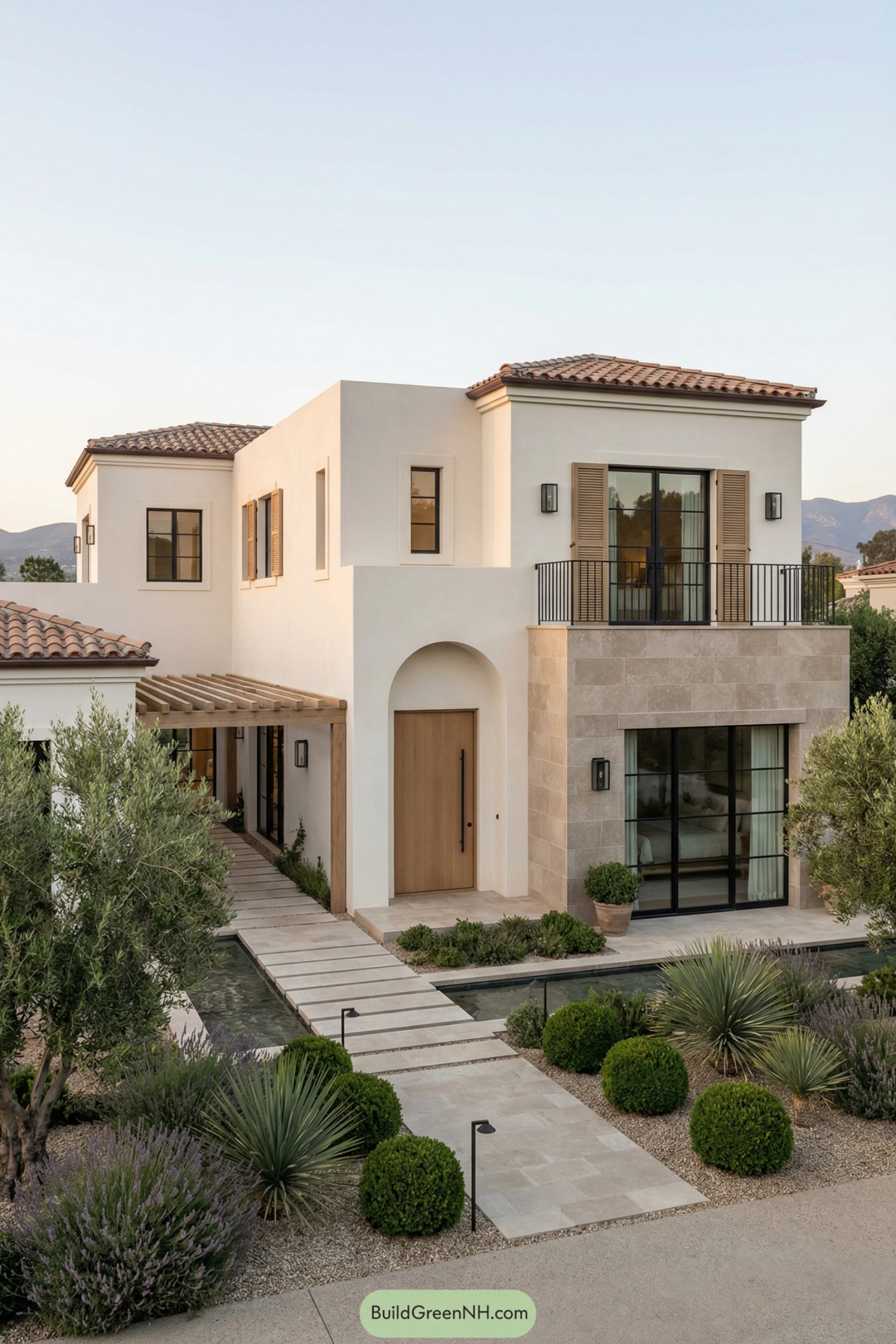 Modern Spanish villa with clean lines and arid garden