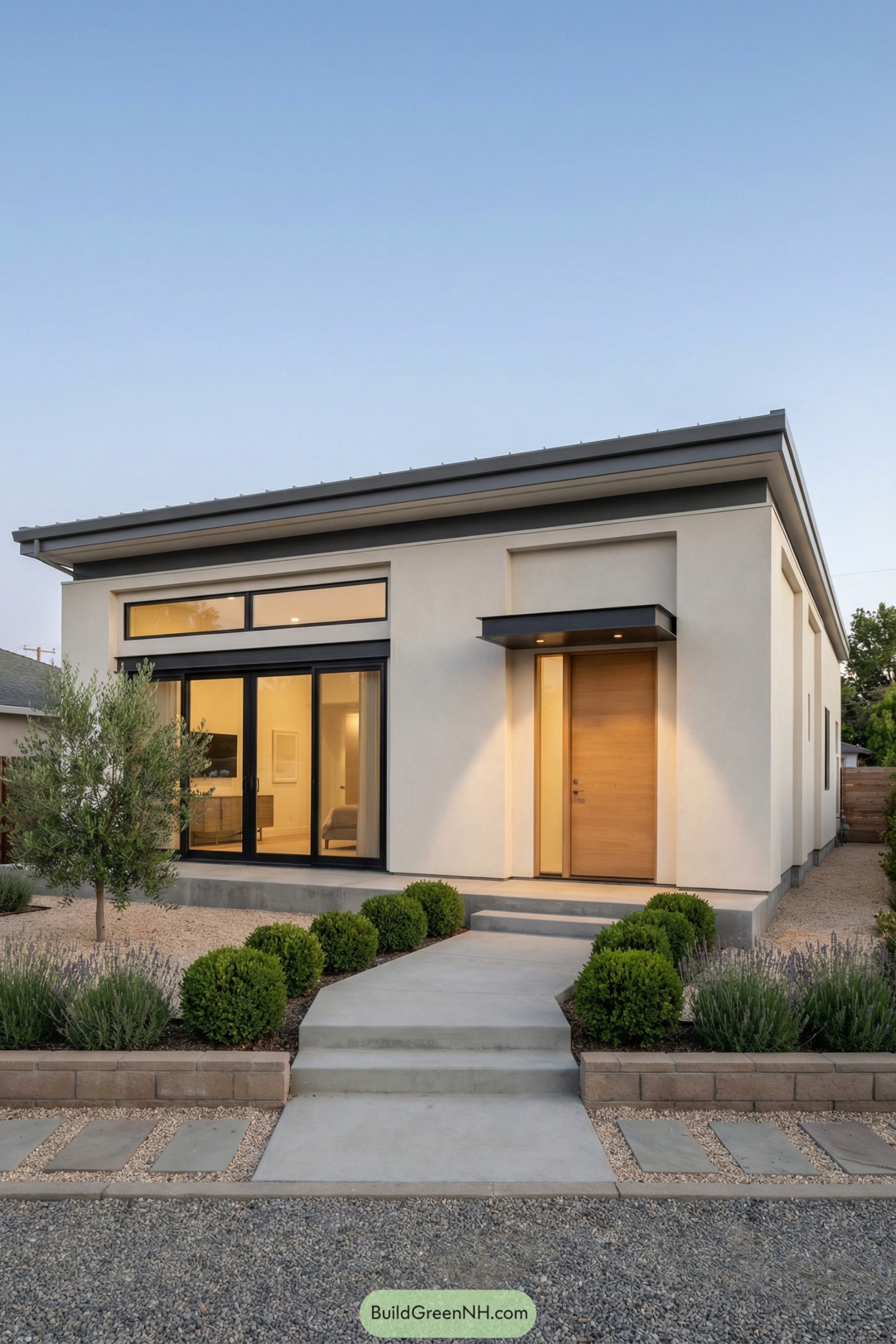 Single story modern house with minimalist garden