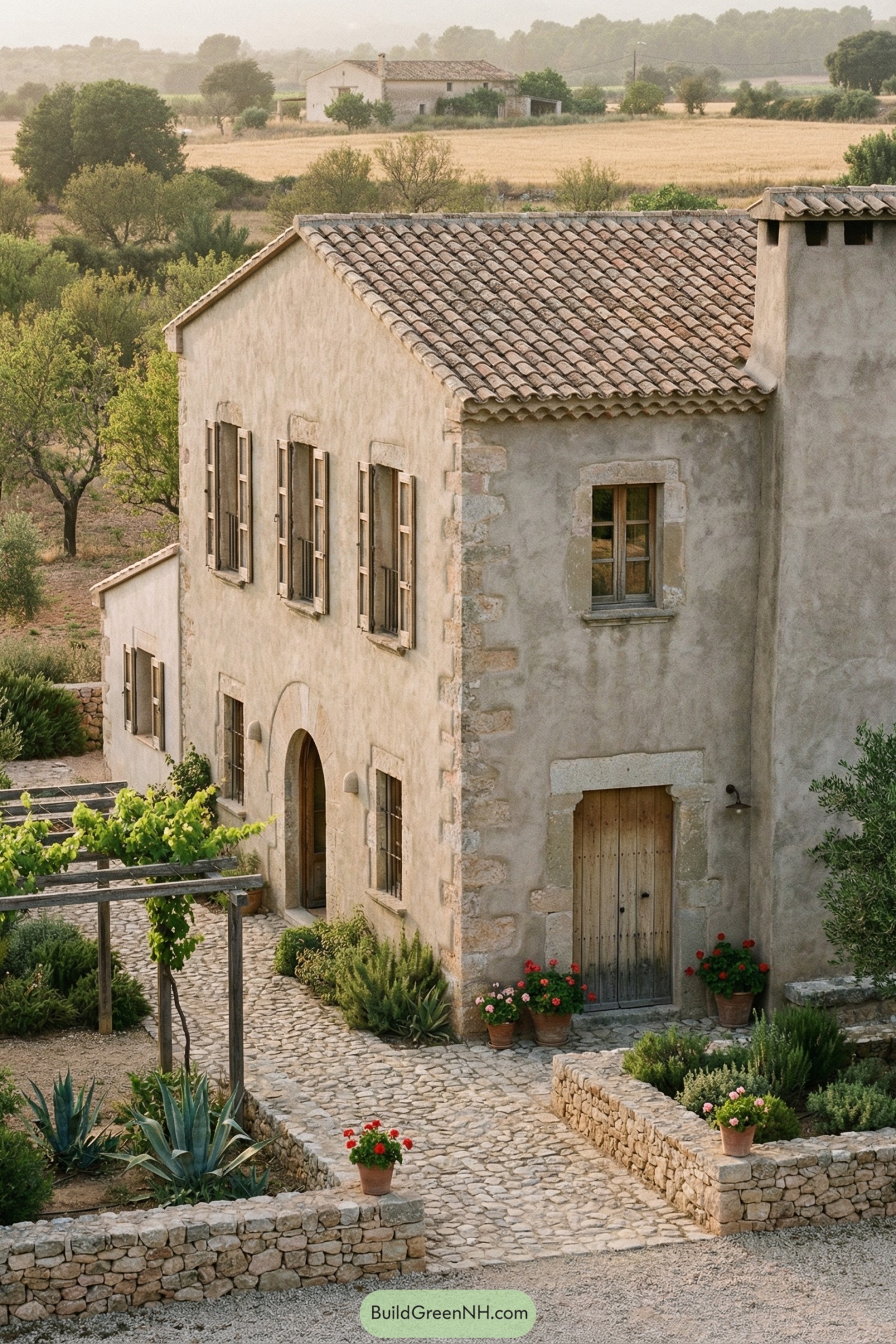 Rustic Spanish farmhouse with stone courtyard garden