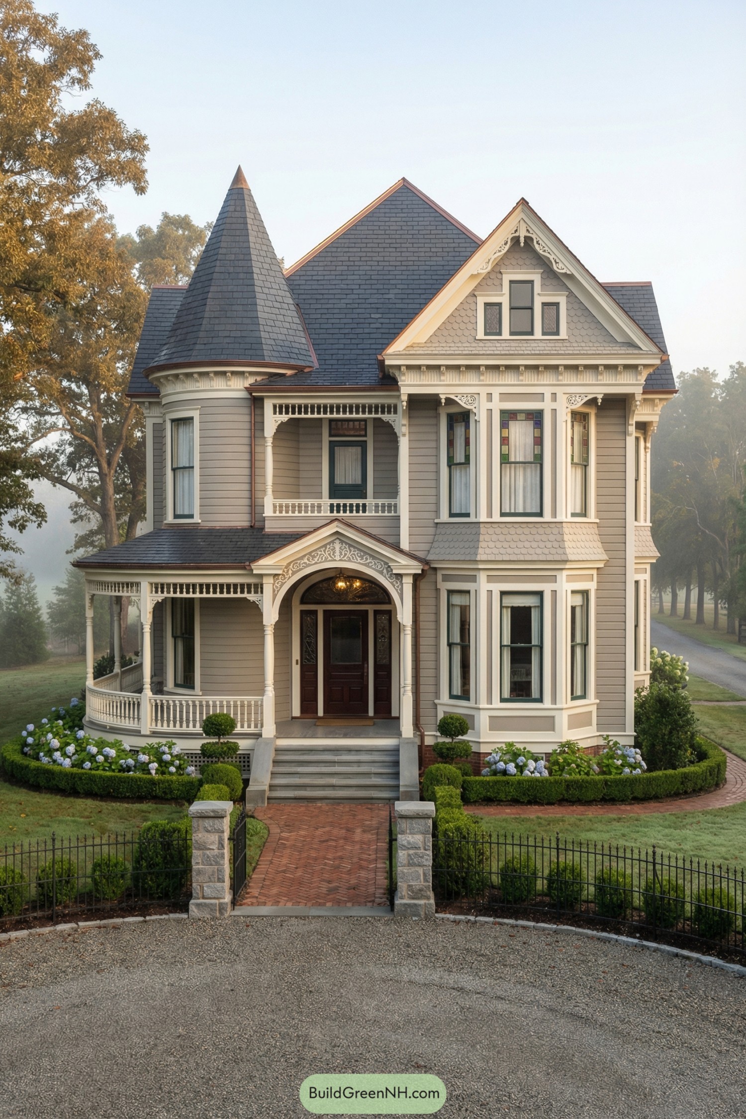Victorian house with turret and wraparound porch
