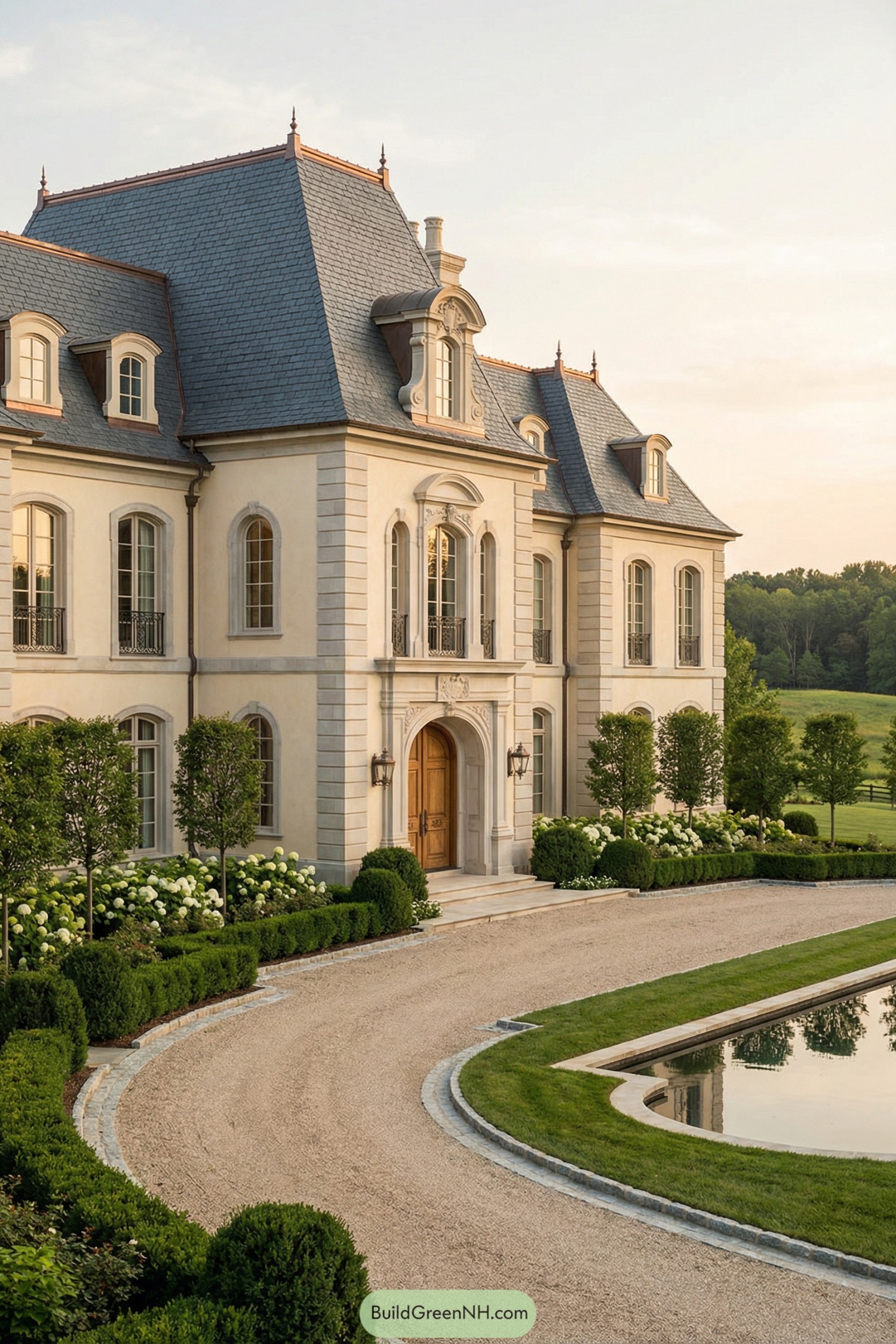 Elegant French chateau with formal gardens