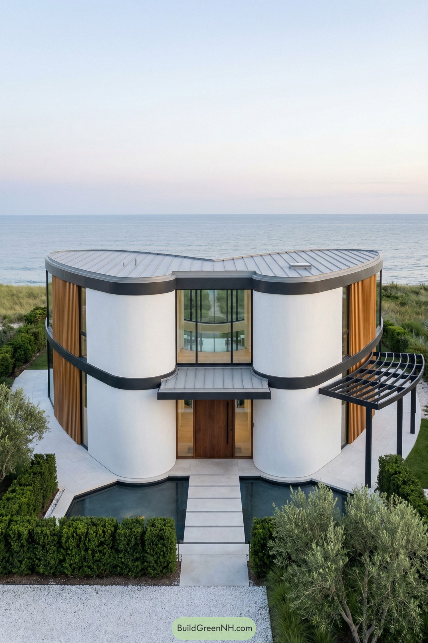 Modern heart shaped beachfront house exterior