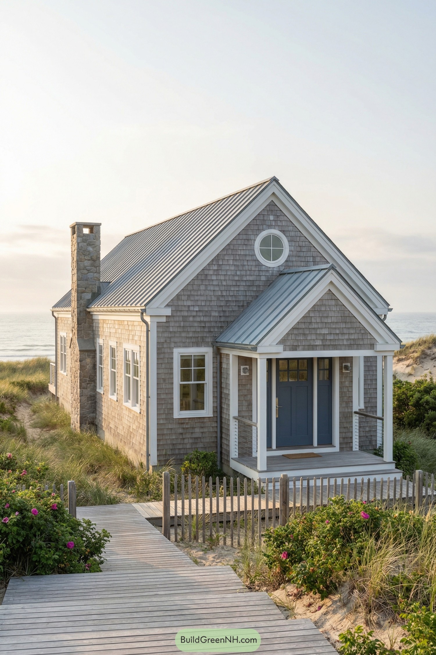 Compact shingle barndominium cottage by the sea