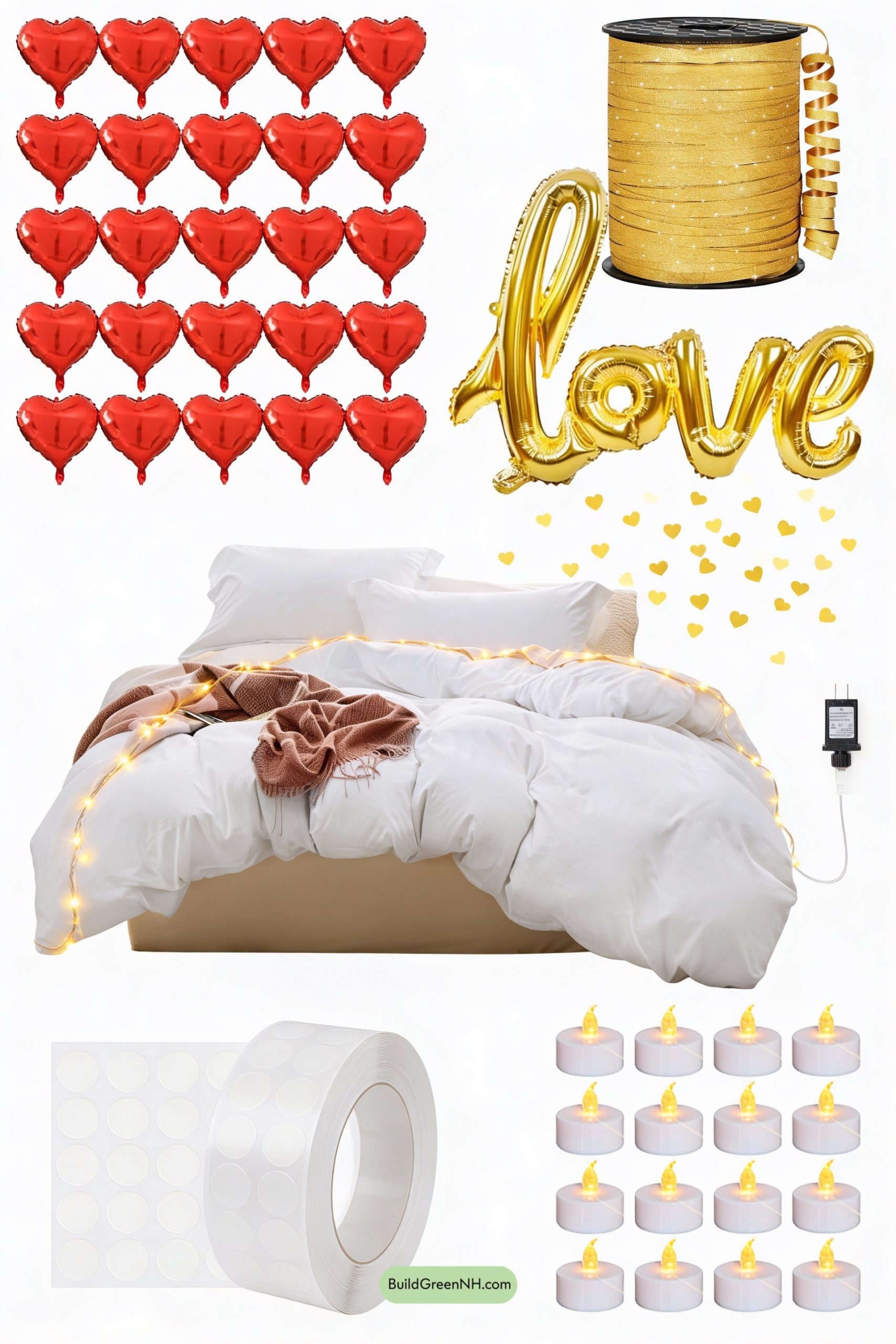 Moodboard for Heart Balloon Constellation Over Candlelit Bed