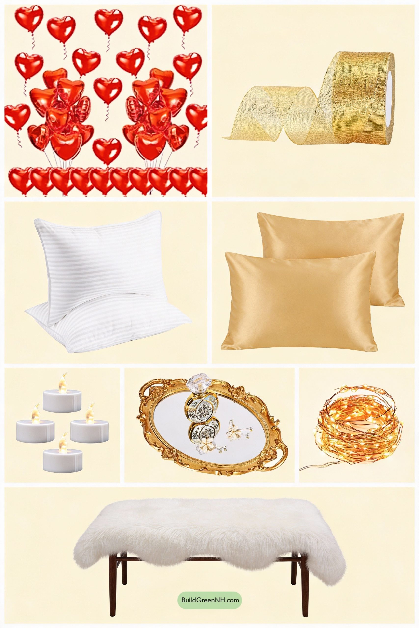 Moodboard for Heart Balloon Chandelier Over White Bed