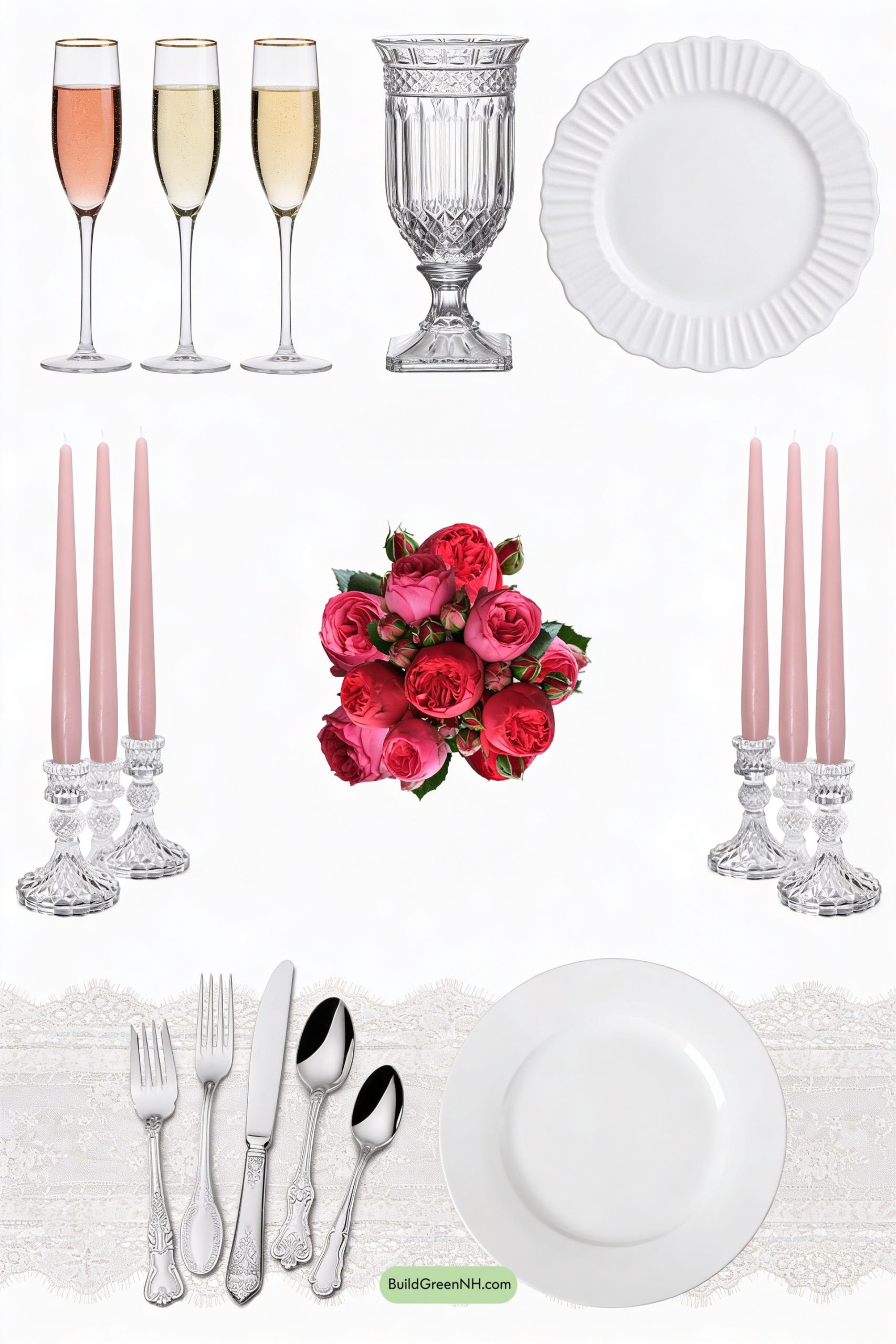 Moodboard for Lace-Runner Rose Urn Valentine Table