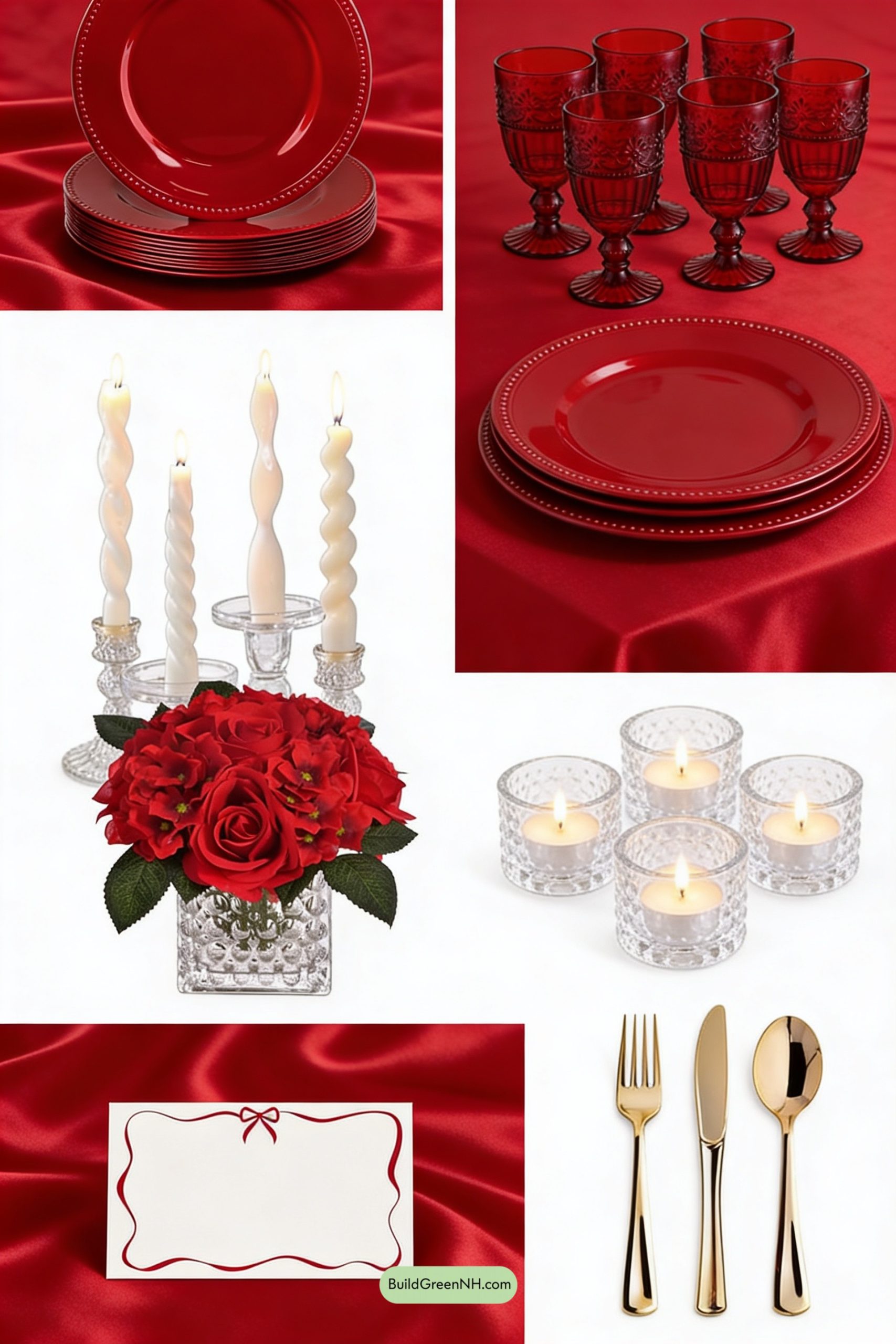 Moodboard for Red-on-Red Romance Table Setting