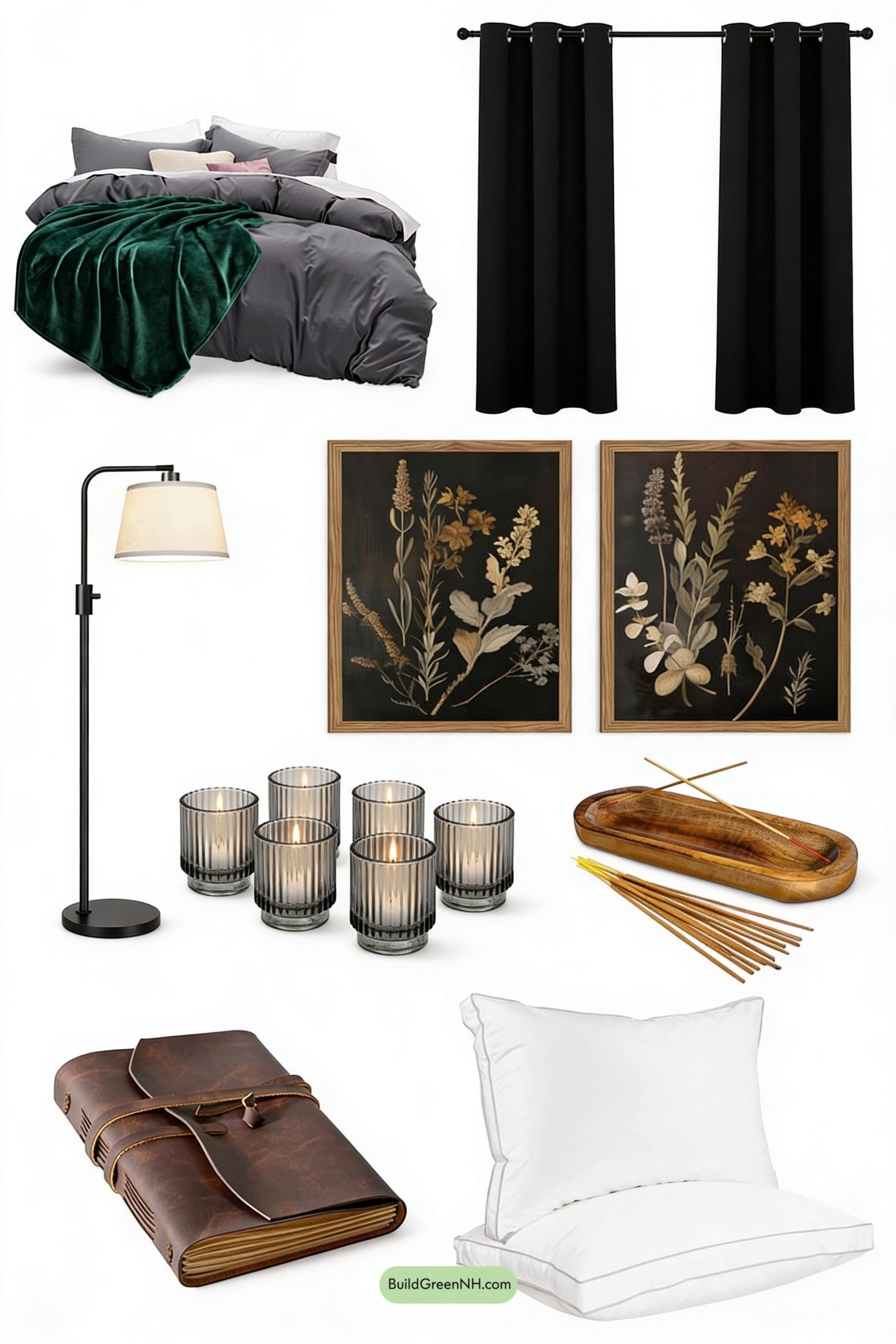Moodboard for Velvet Dusk Bedroom Nook