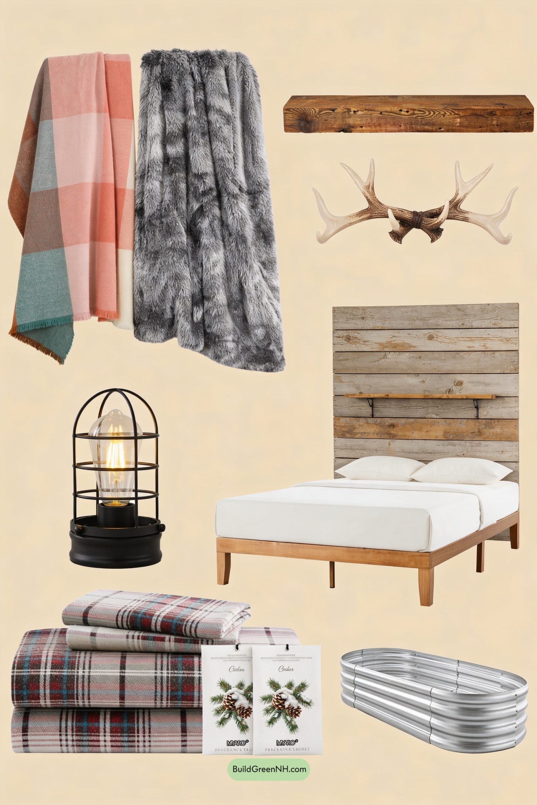 Moodboard for Plaid, Pine, and Lantern-Glow Comfort