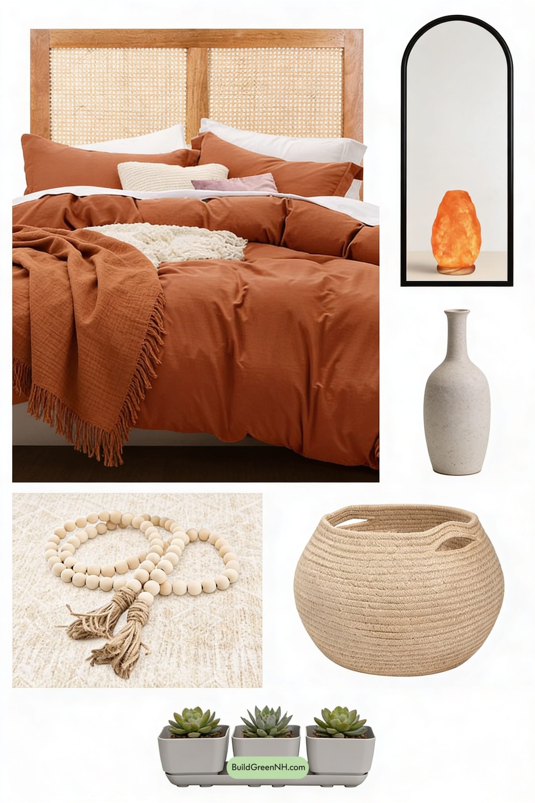 Moodboard for Desert-Dusk Bedroom with Cane and Glow
