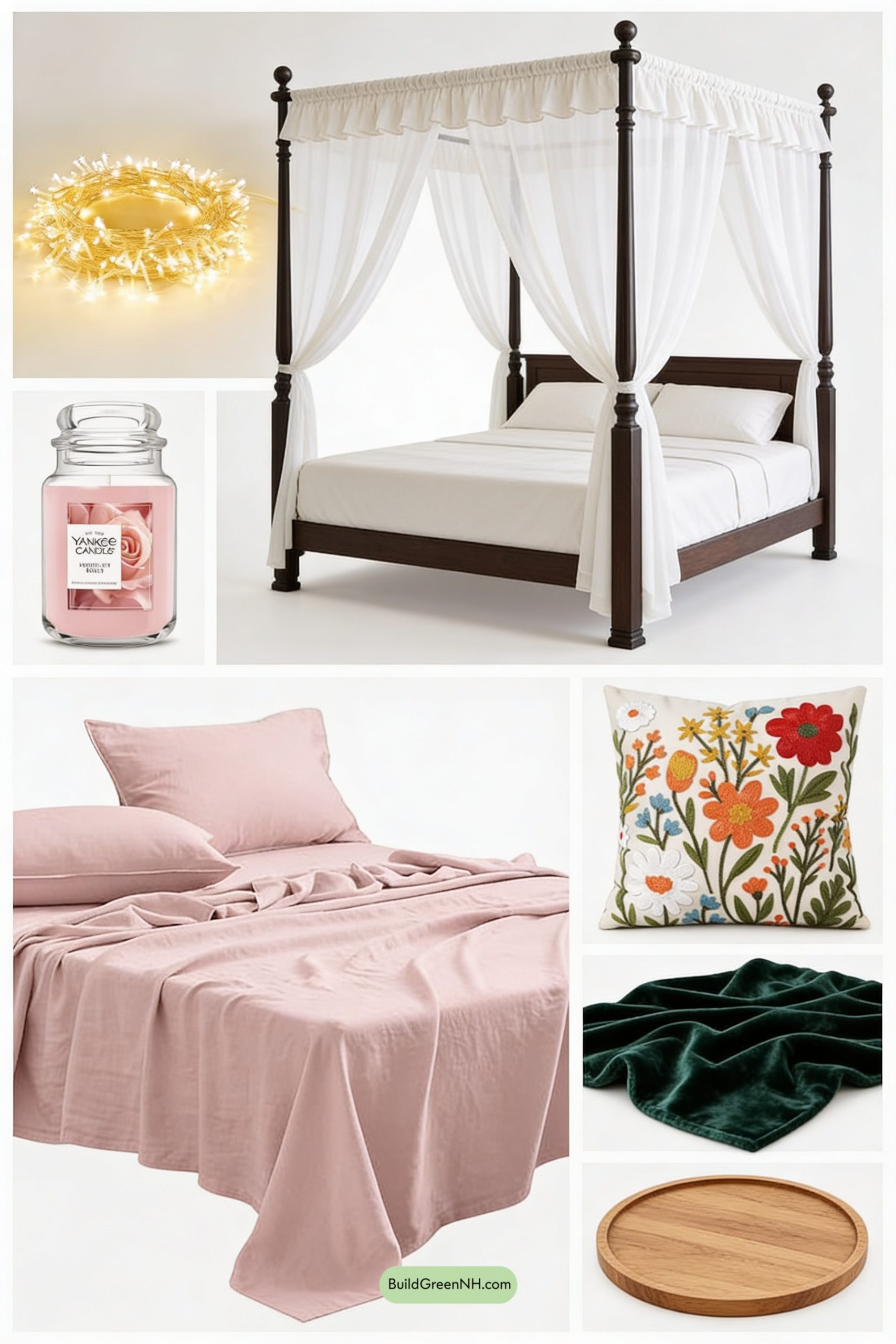 Moodboard for Sheer Canopy Glow, Blush and Botanicals