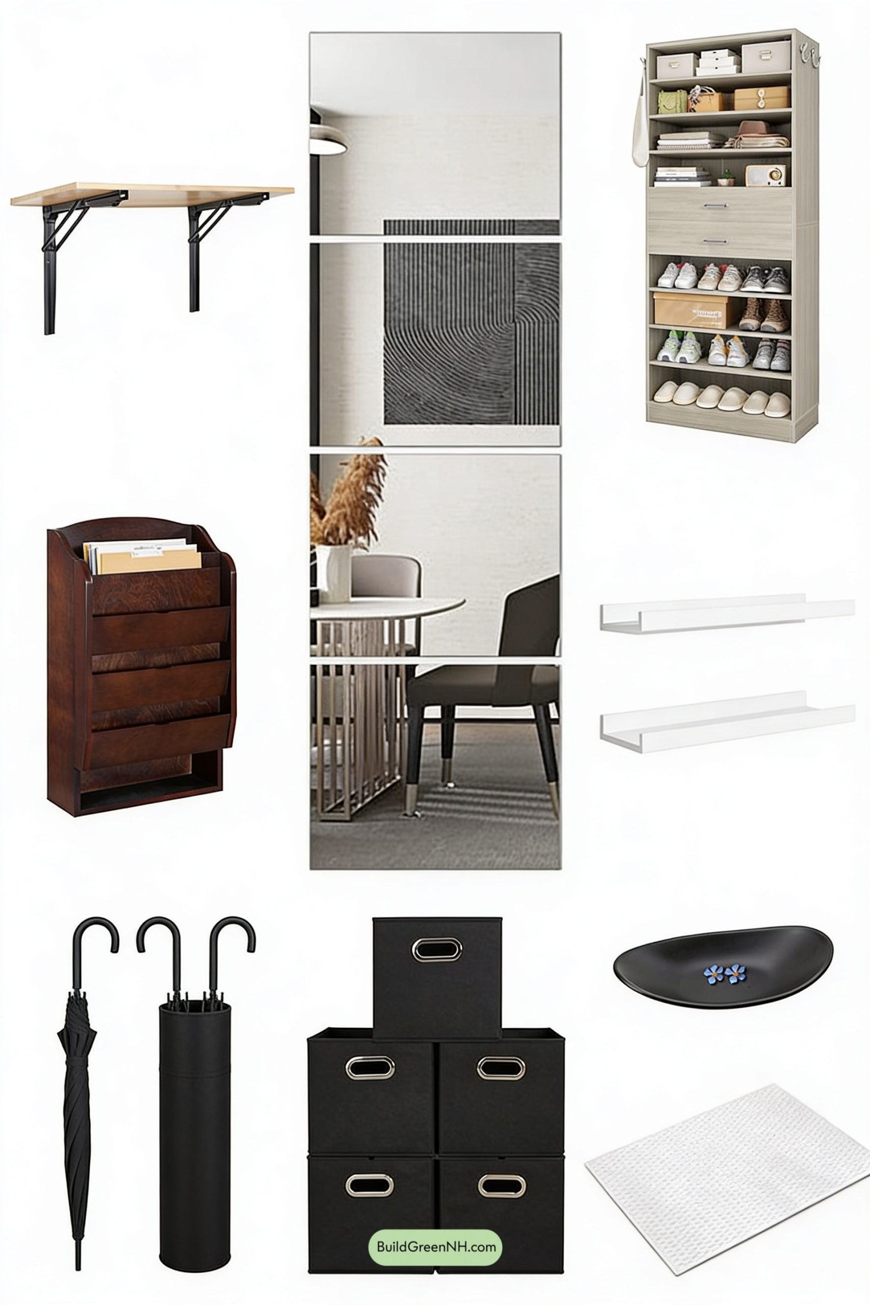 Moodboard for Micro-Mudroom Magic with Fold-Down Bench